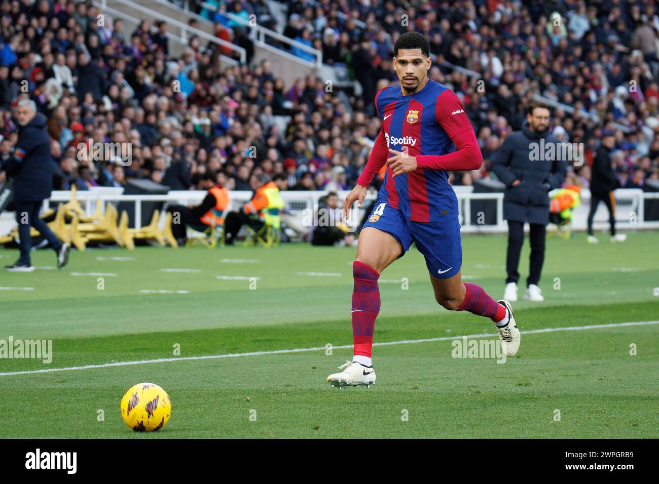 Barcelona, Spain. 24th Feb, 2024. Ronald Araujo in action during the LaLiga EA Sports match between FC Barcelona and Getafe CF at the Estadi Olimpic L Stock Photo