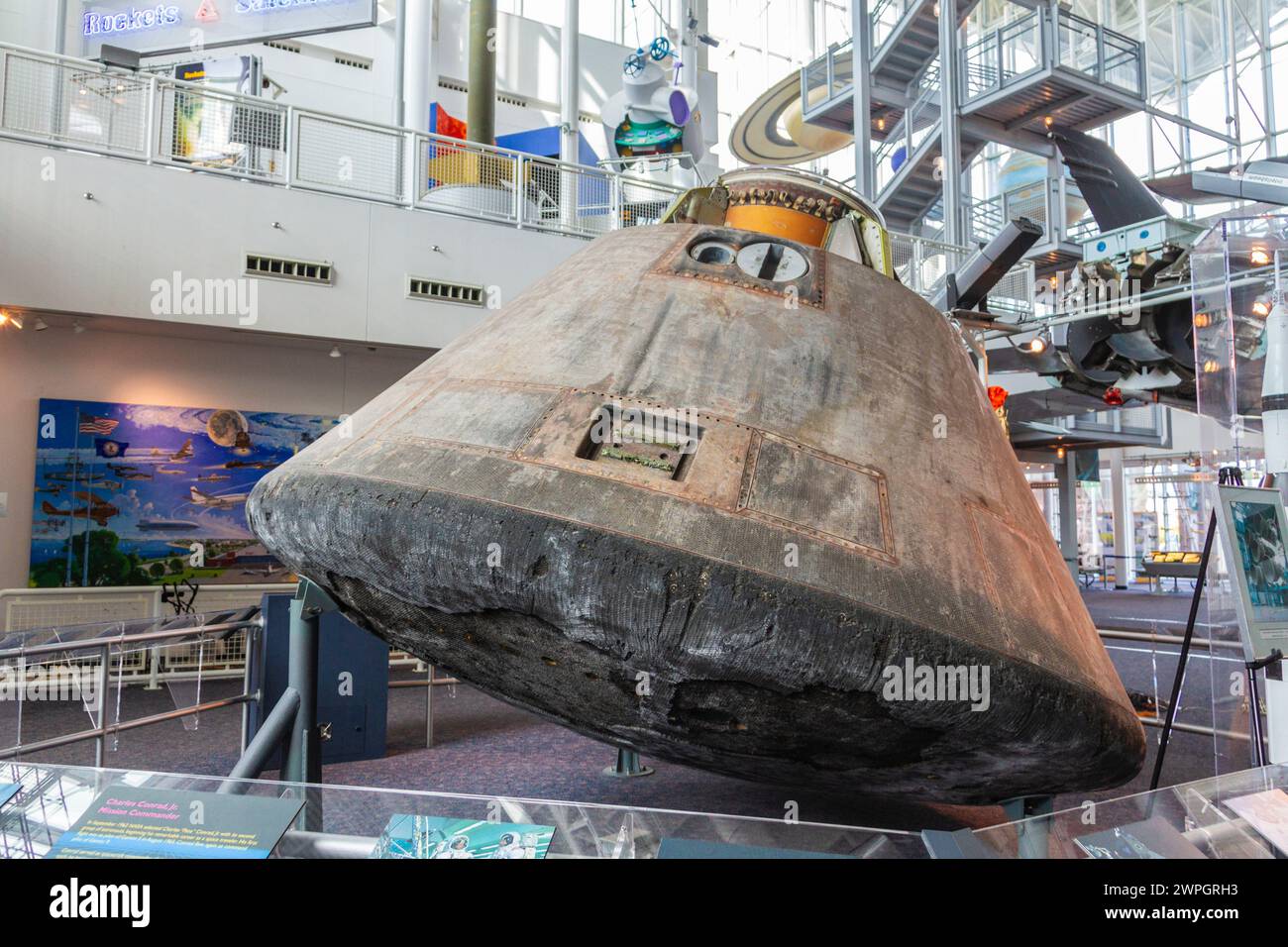 The Virginia Air and Space center Museum in Hampton Roads, Virginia. This museum contains the original Apollo 12 command module. Stock Photo