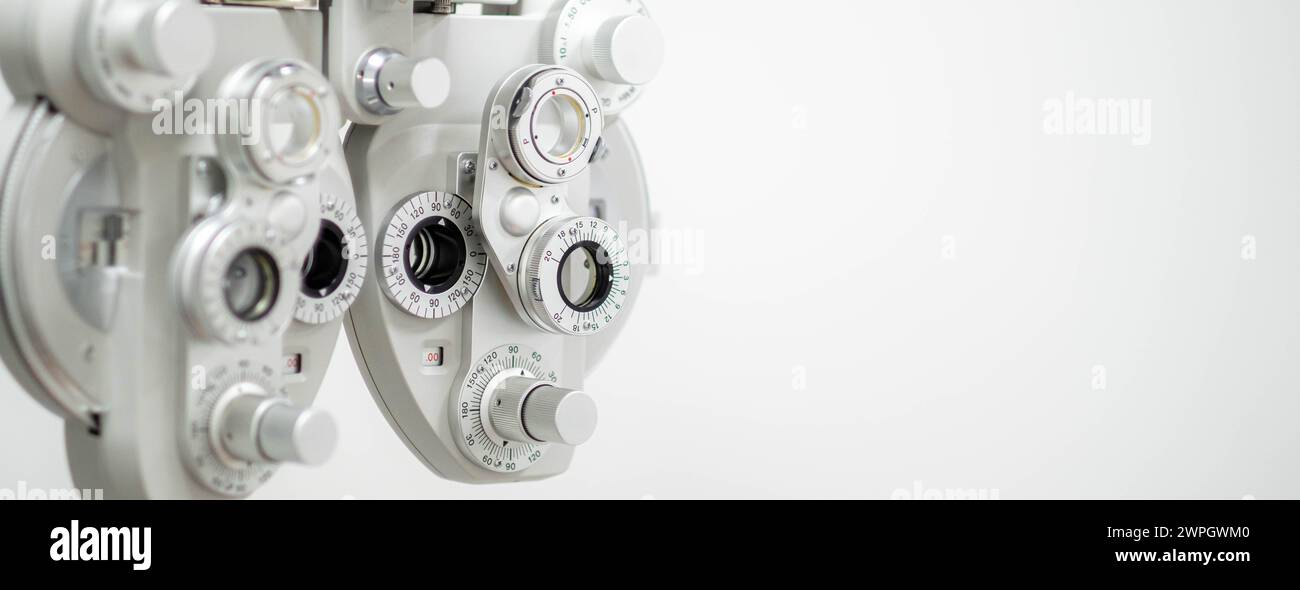 ophthalmology banner with copyspace close up of phoropter, specialized ...