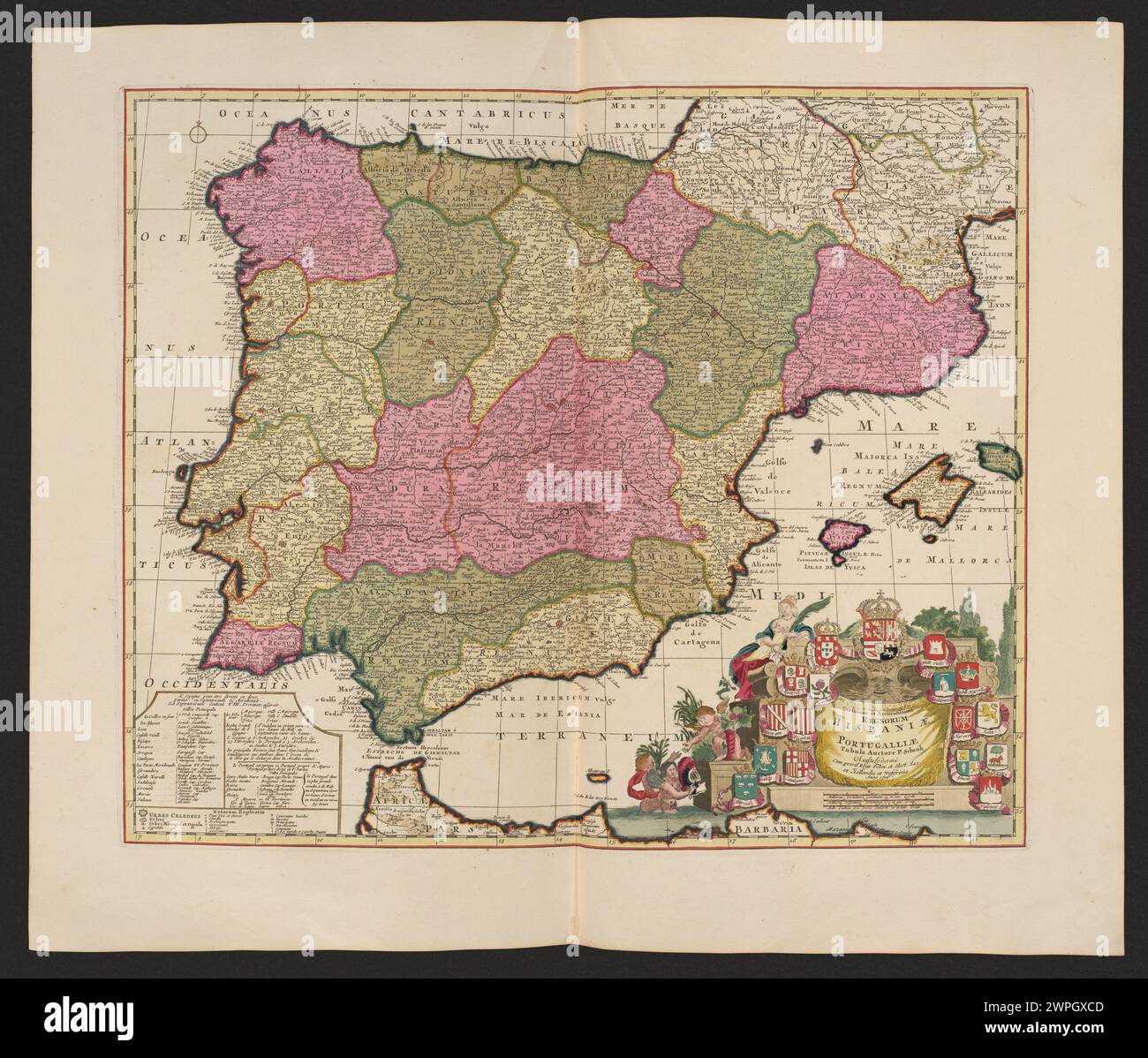 Map of Spain and Portugal, created by Pieter Schenck and Gerard Valck ...