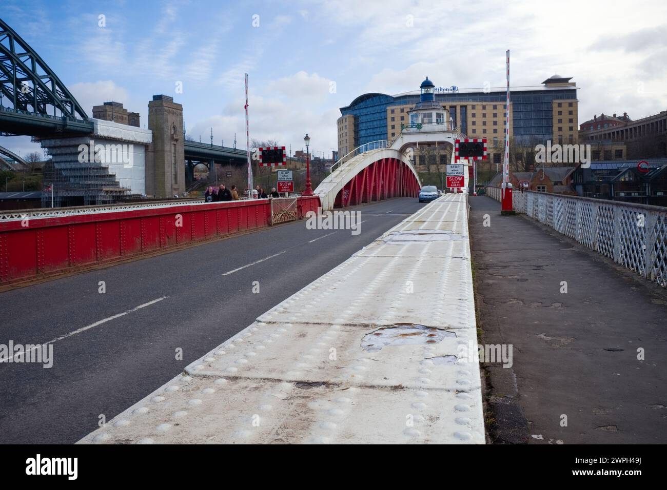 The swing bridge over the river Tyne in Newcastle Stock Photo