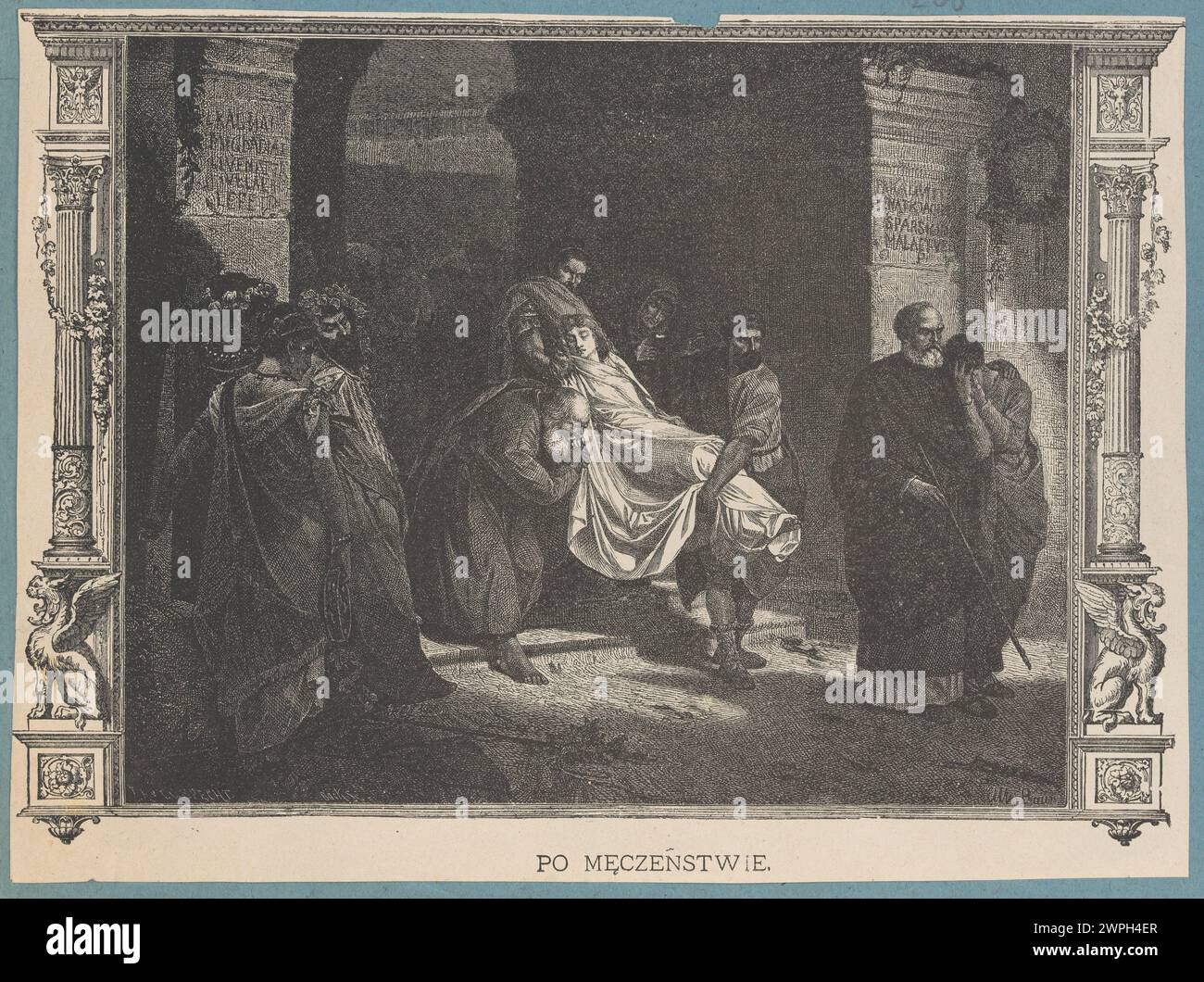 After martyrdom; Baur, Albert, sr. (1835-1906), Bock (FL Ca 1868-Ca 1900), Specht, Carl Gottlob (Stuttgart; woodcut; Fl. 1868-Ca 1880); 1874-1896 (1874-00-00-1896-00-00); Stock Photo