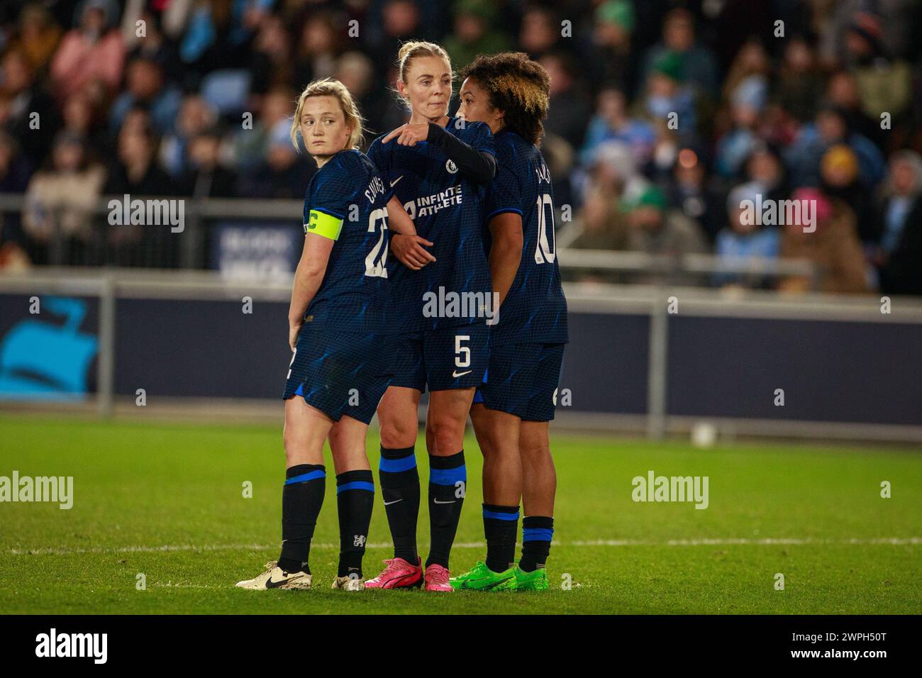 Sophie Ingle #5 of Chelsea F.C. gesticulates during the THE FA Women's League Cup Semi Final match between Manchester City and Chelsea at the Joie Stadium, Manchester on Thursday 7th March 2024. (Photo: Mike Morese | MI News) Credit: MI News & Sport /Alamy Live News Stock Photo