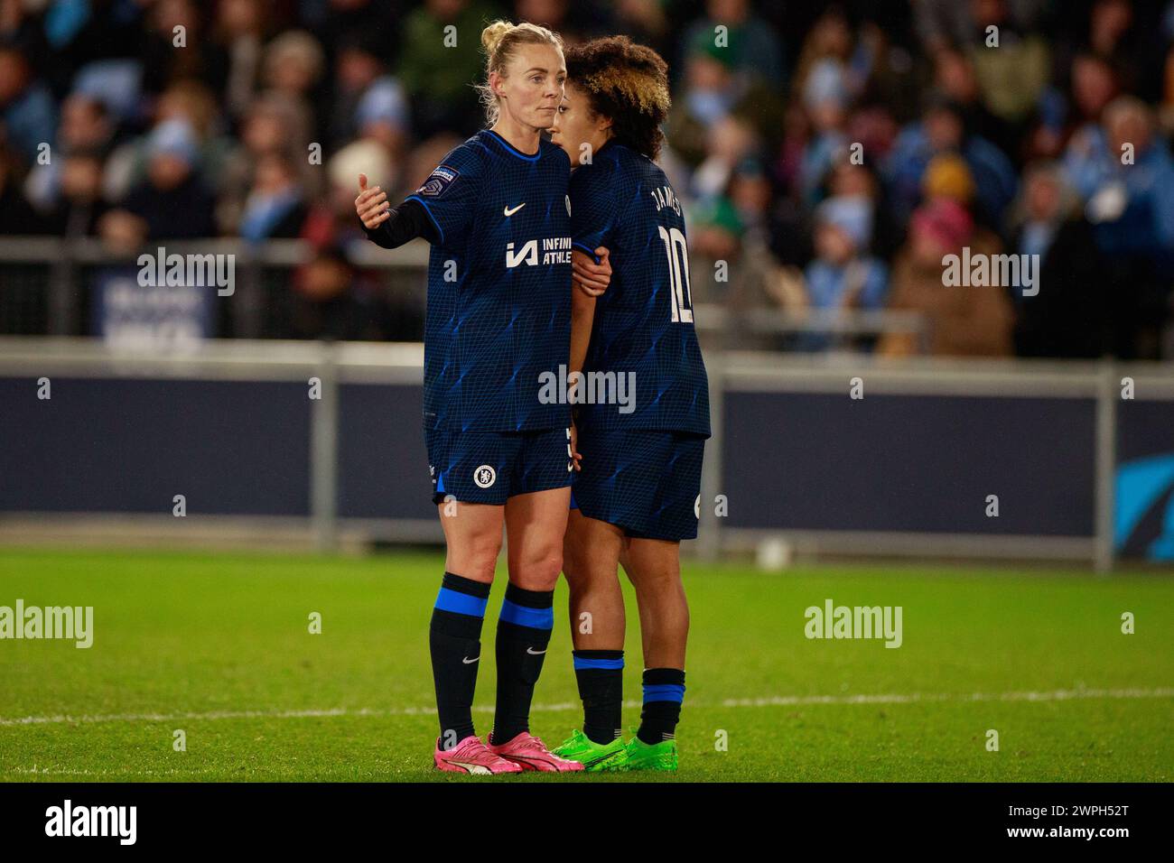 Sophie Ingle #5 of Chelsea F.C. gesticulates during the THE FA Women's League Cup Semi Final match between Manchester City and Chelsea at the Joie Stadium, Manchester on Thursday 7th March 2024. (Photo: Mike Morese | MI News) Credit: MI News & Sport /Alamy Live News Stock Photo
