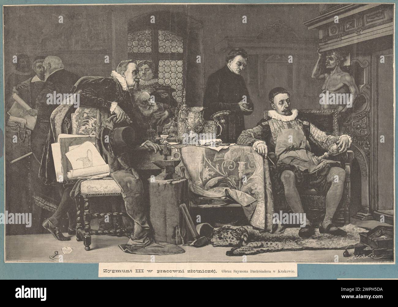 Zygmunt III in the goldsmith's studio; Buchbinder, Szymon (1853-1922), Weekly Ilustrowany (Warsaw; Publisher; 1859-1939); 1883 (1883-00-00-1883-00-00); Stock Photo