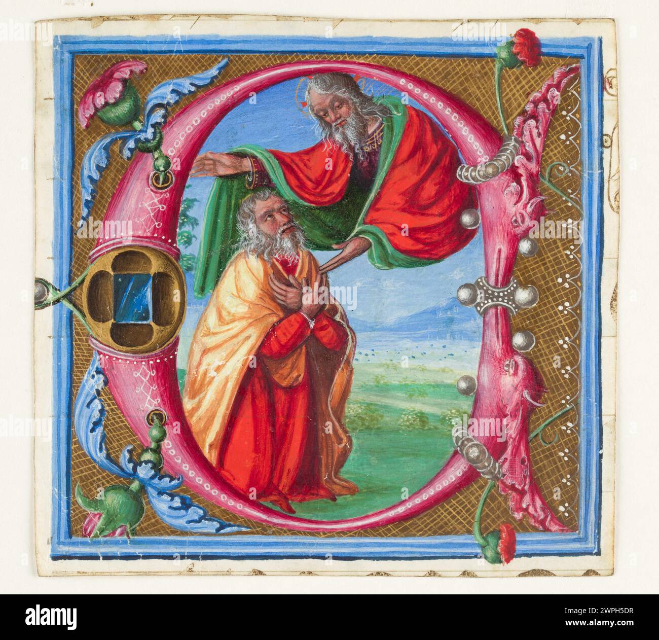 A manuscript fragment from 1500-1600 showing God appearing to David ...