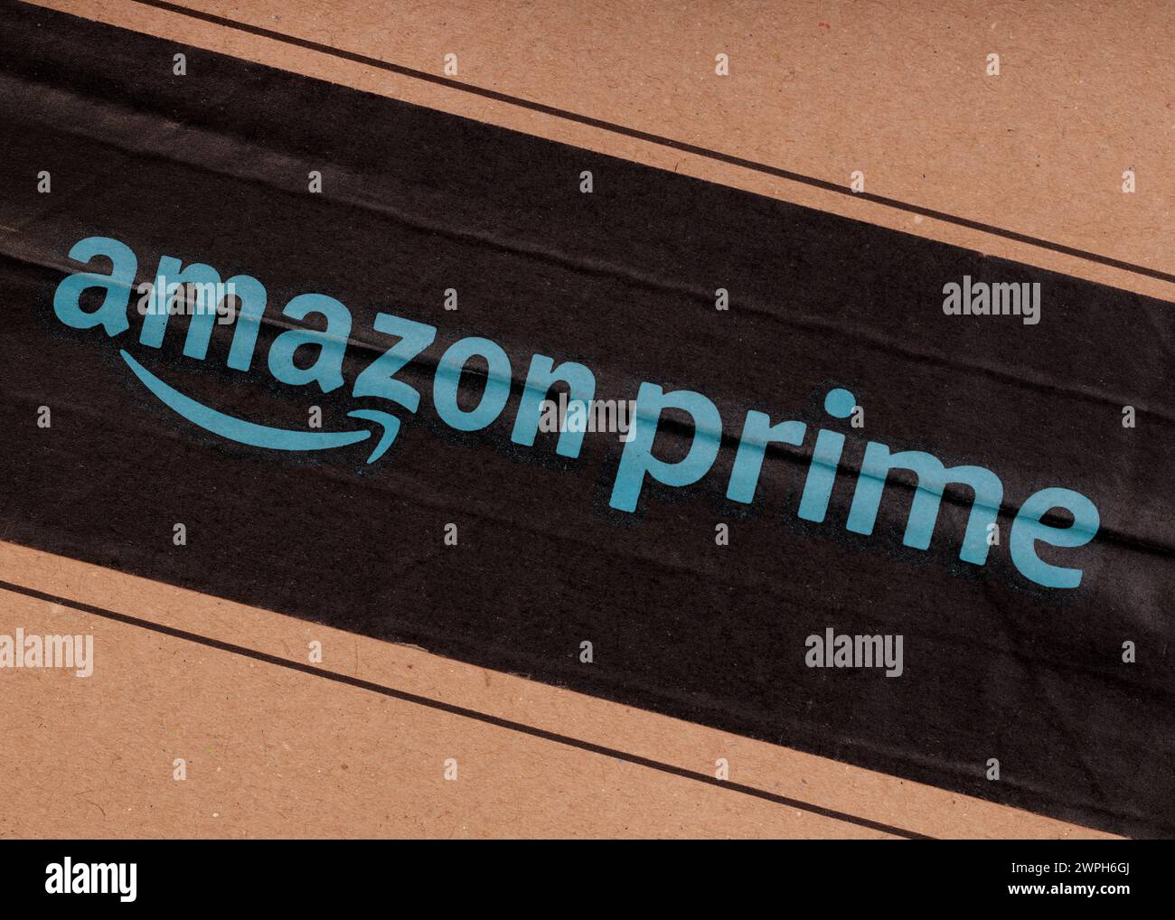 Amazon Prime Logo on Cardboard Stock Photo