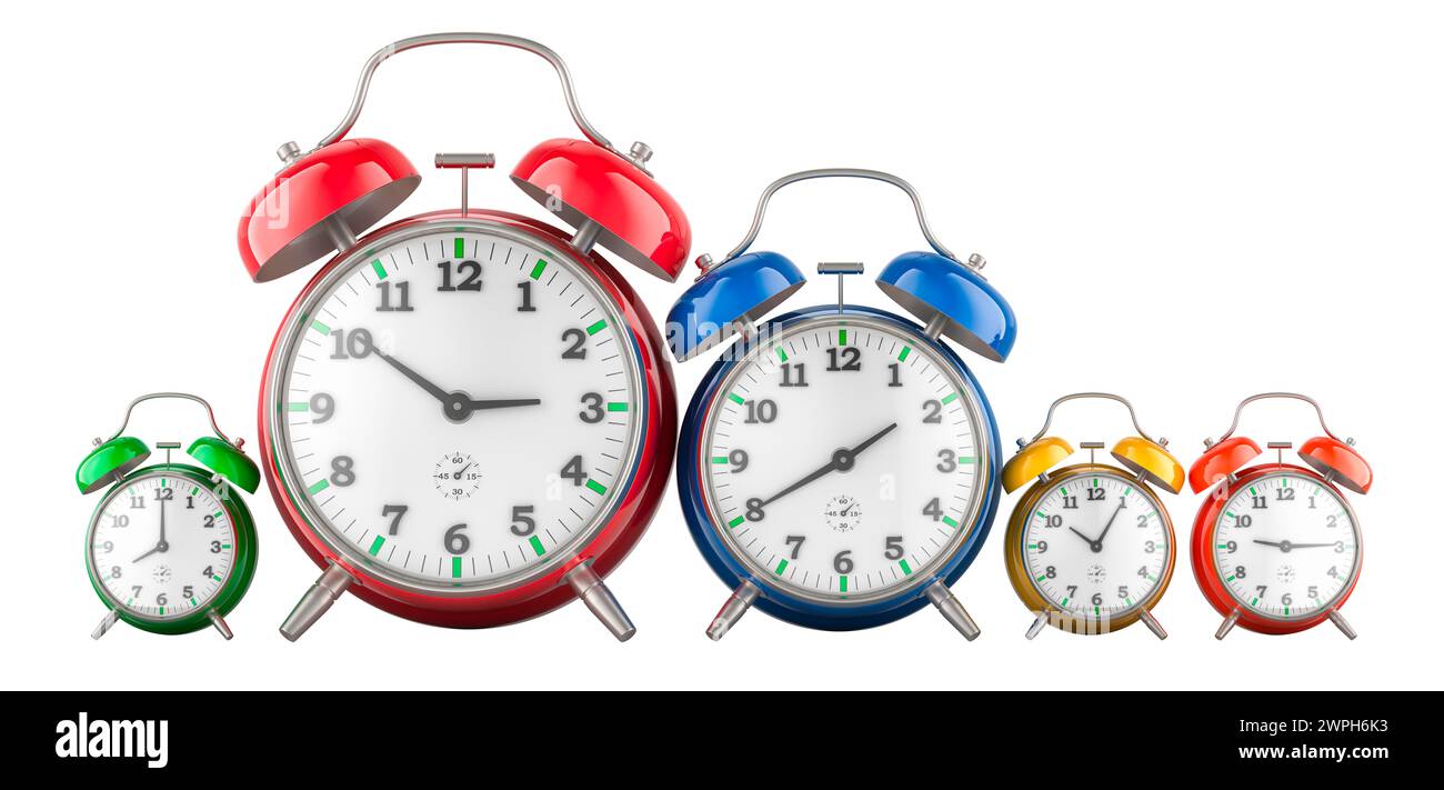 Alarm clocks family, 3D rendering isolated on white background Stock ...