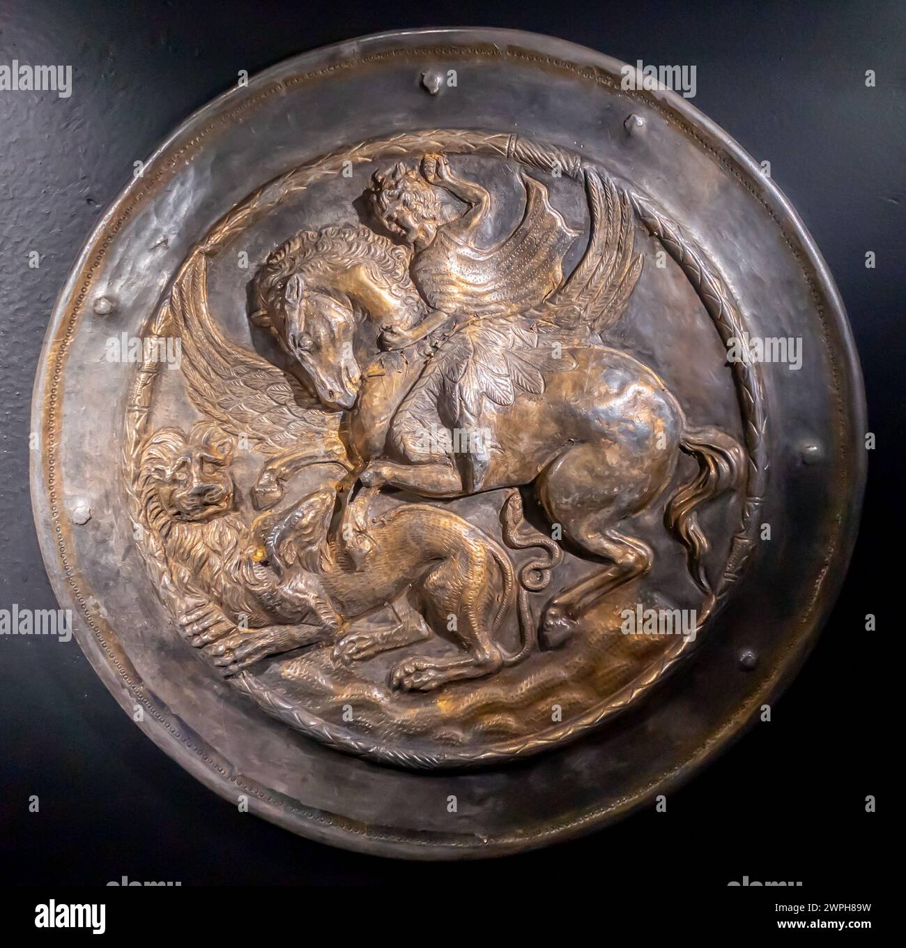 A phalar, a decoration of the horse harness, silver, gilding, casting, 4th century B.C. Volodarka West Kazakhstan Stock Photo