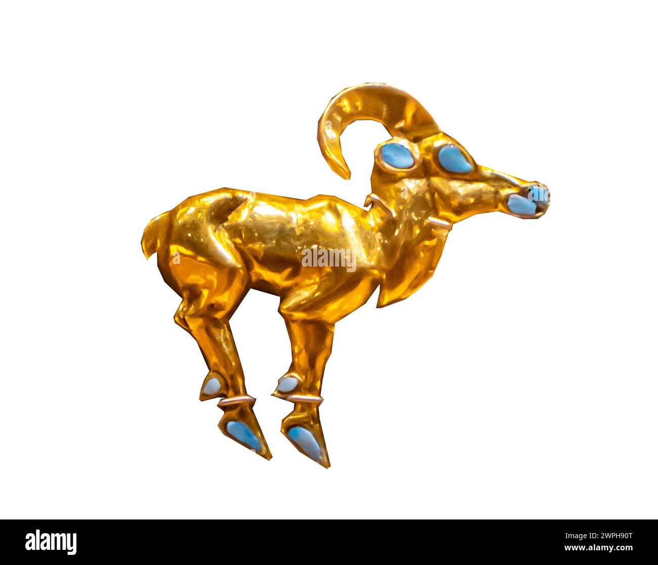 Decoration in the form of an argali goat, gold, 8th - 7th century B.C., Shilikty mound, East Kazakhstan Stock Photo