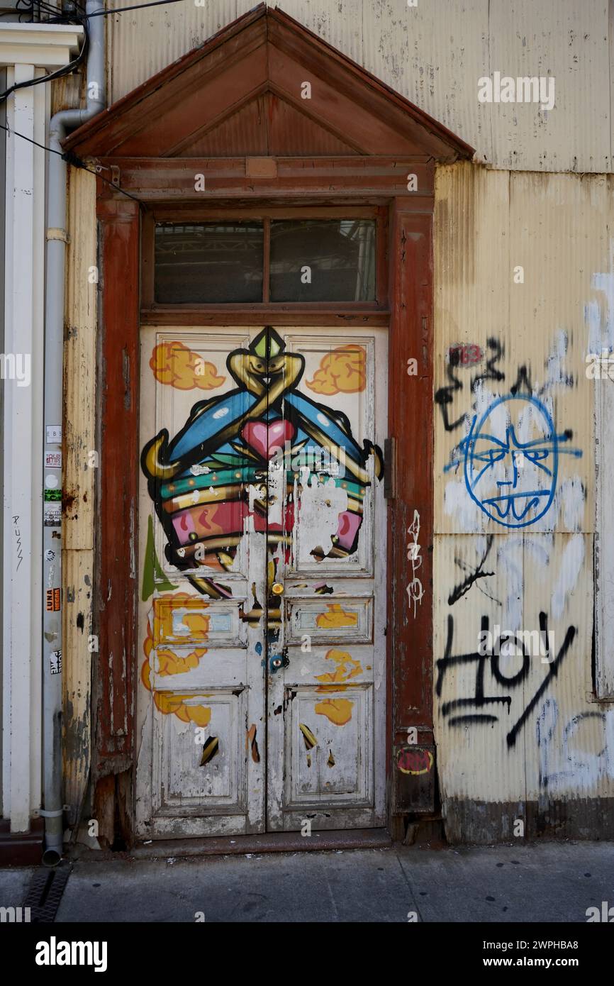 Rustic Graffiti Rustic colorful wooden door with graffiti Stock Photo - Alamy