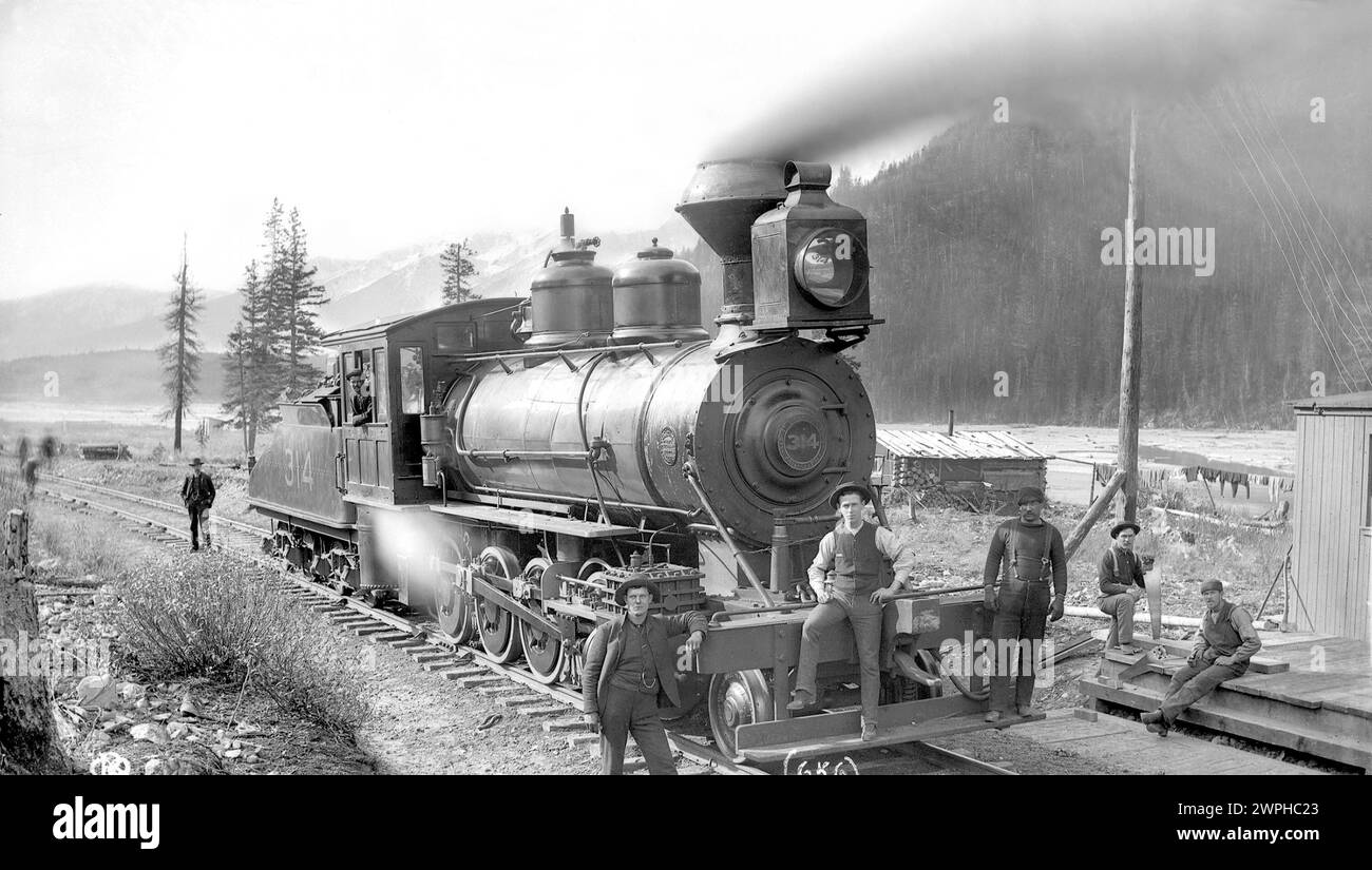 Heavy grade engine, Canadian Pacific Railways engine number 314 circa 1920s, Rockies, Western Canada Stock Photo