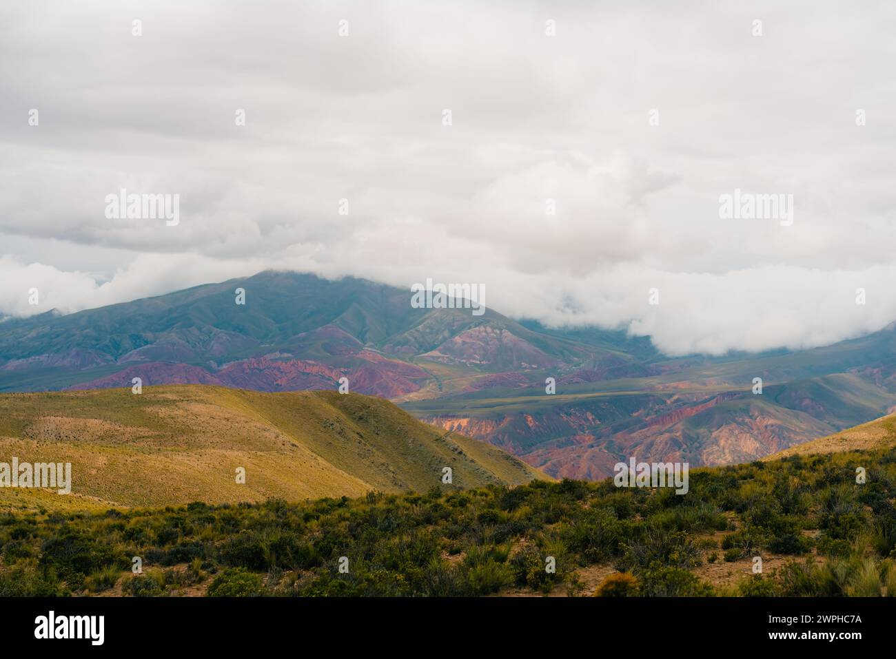 anorama of the Cerro de los 14 Colores, or Fourteen Coloured Mountain, Serrania de Hornocal, Jujuy, Argentina. High quality photo Stock Photo