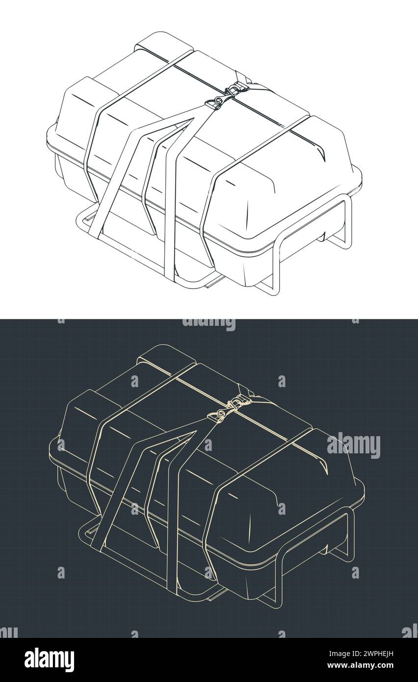 Stylized vector illustration of isometric blueprints of liferaft Stock ...