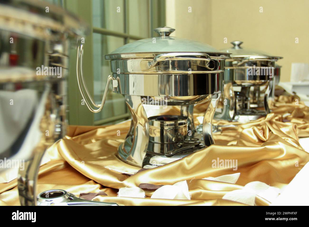 Set up of chafing Dishes for an event Stock Photo