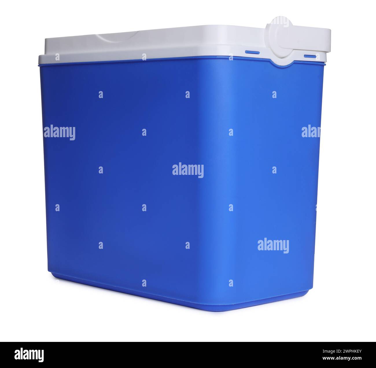 Blue plastic cool box isolated on white Stock Photo