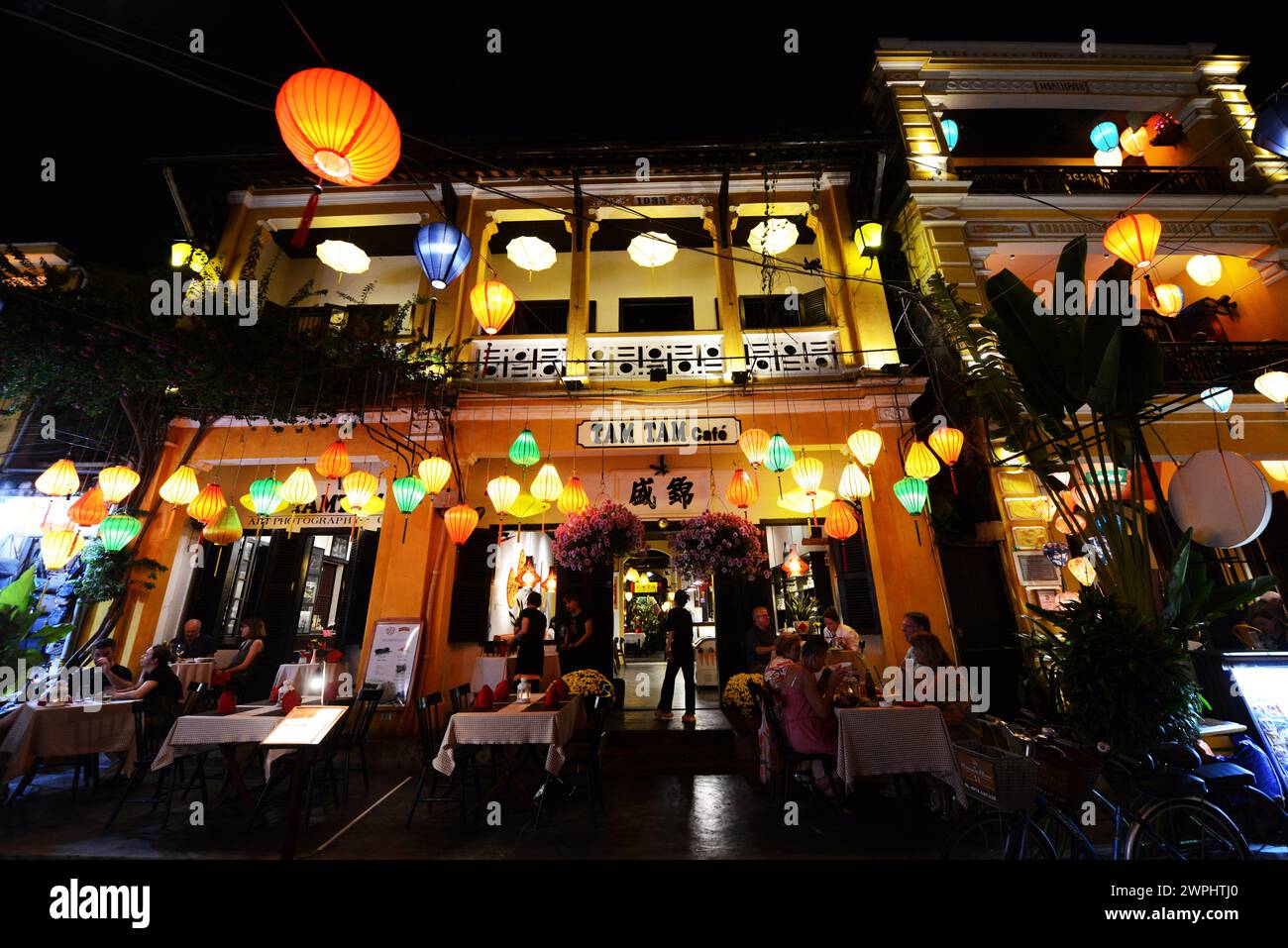 The Tam Tam Cafe & Restaurant at night. Old city of Hoi An, Vietnam. Stock Photo