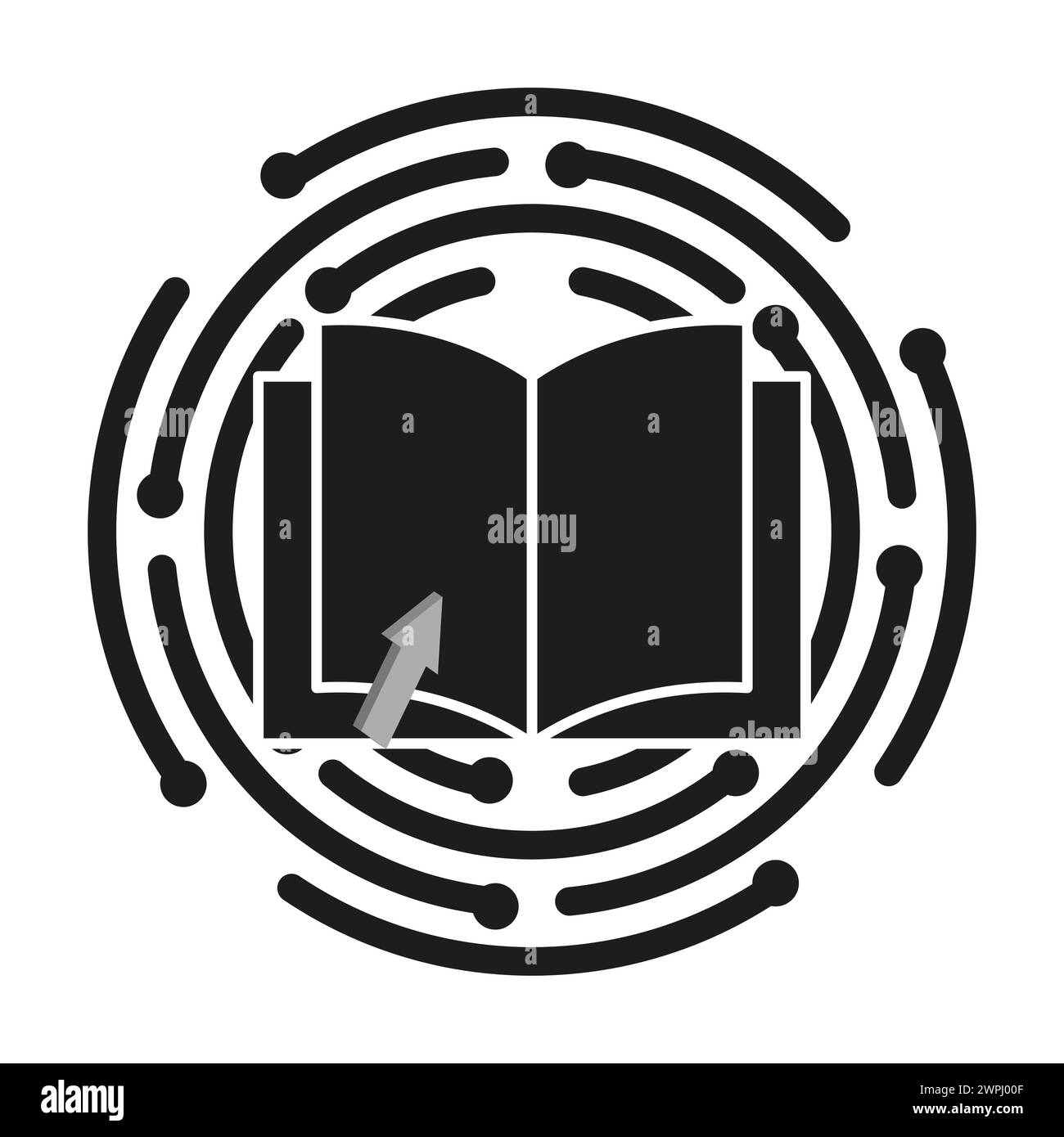 Icon online learning. Book with digital cursor. E education resource ...