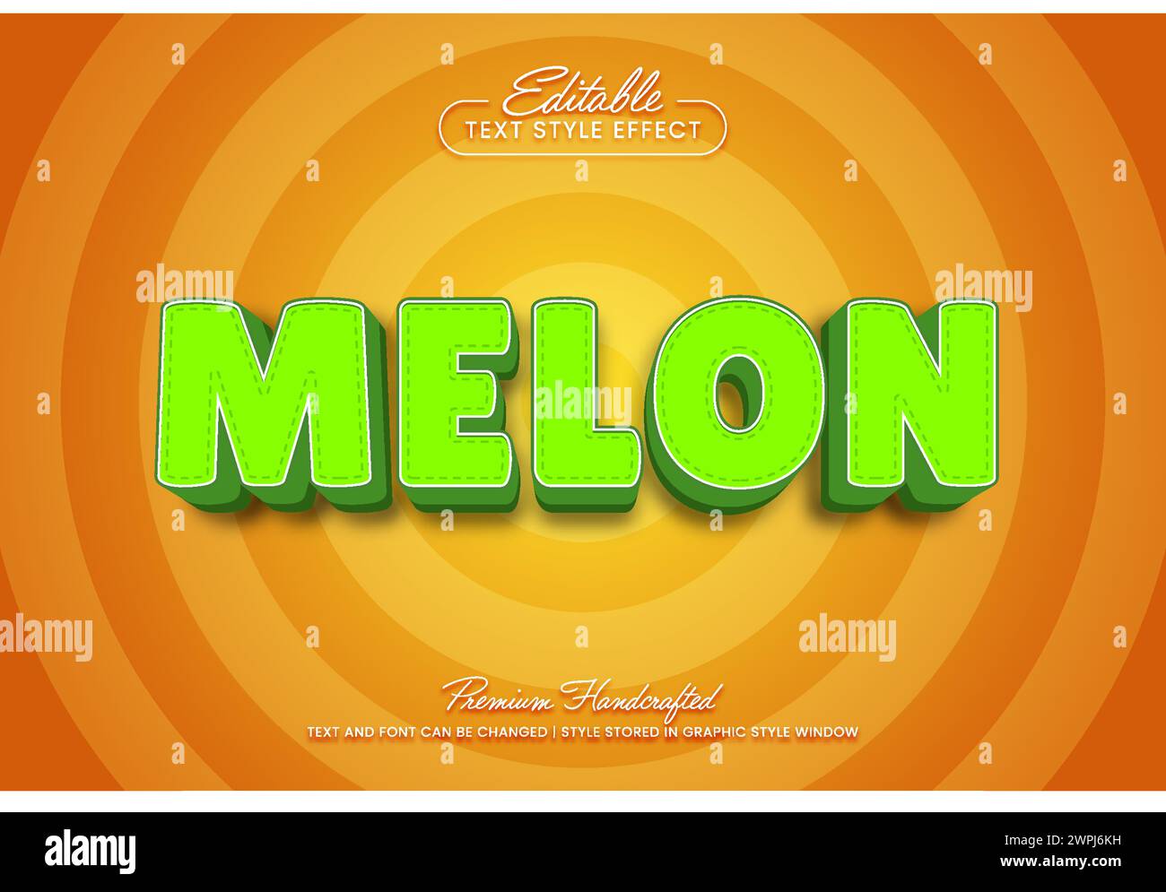 Melon fruit 3D vector text effect graphic style. Editable vector headline and title template. Stock Vector
