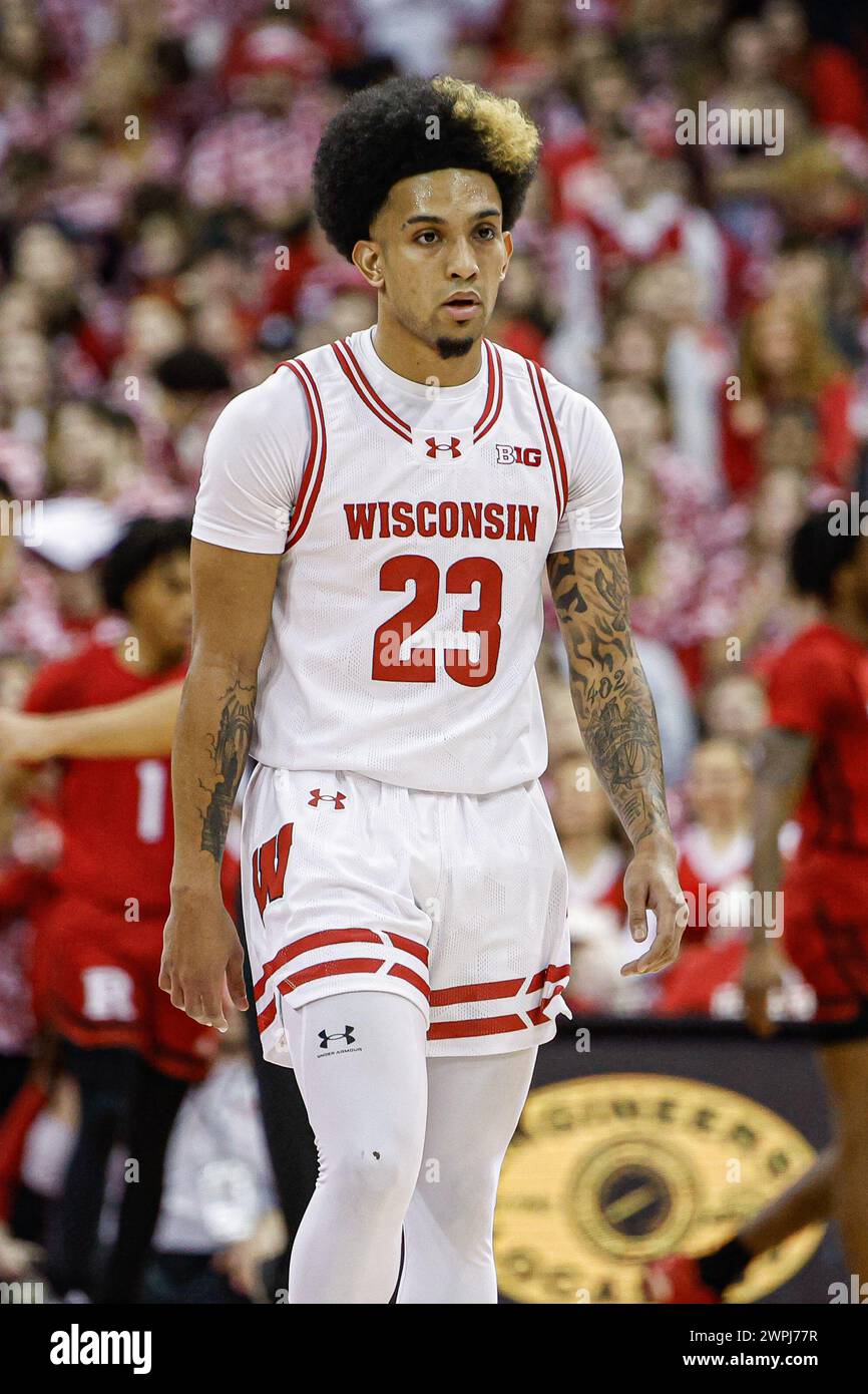 Madison, WI, USA. 7th Mar, 2024. Wisconsin Badgers guard Chucky Hepburn