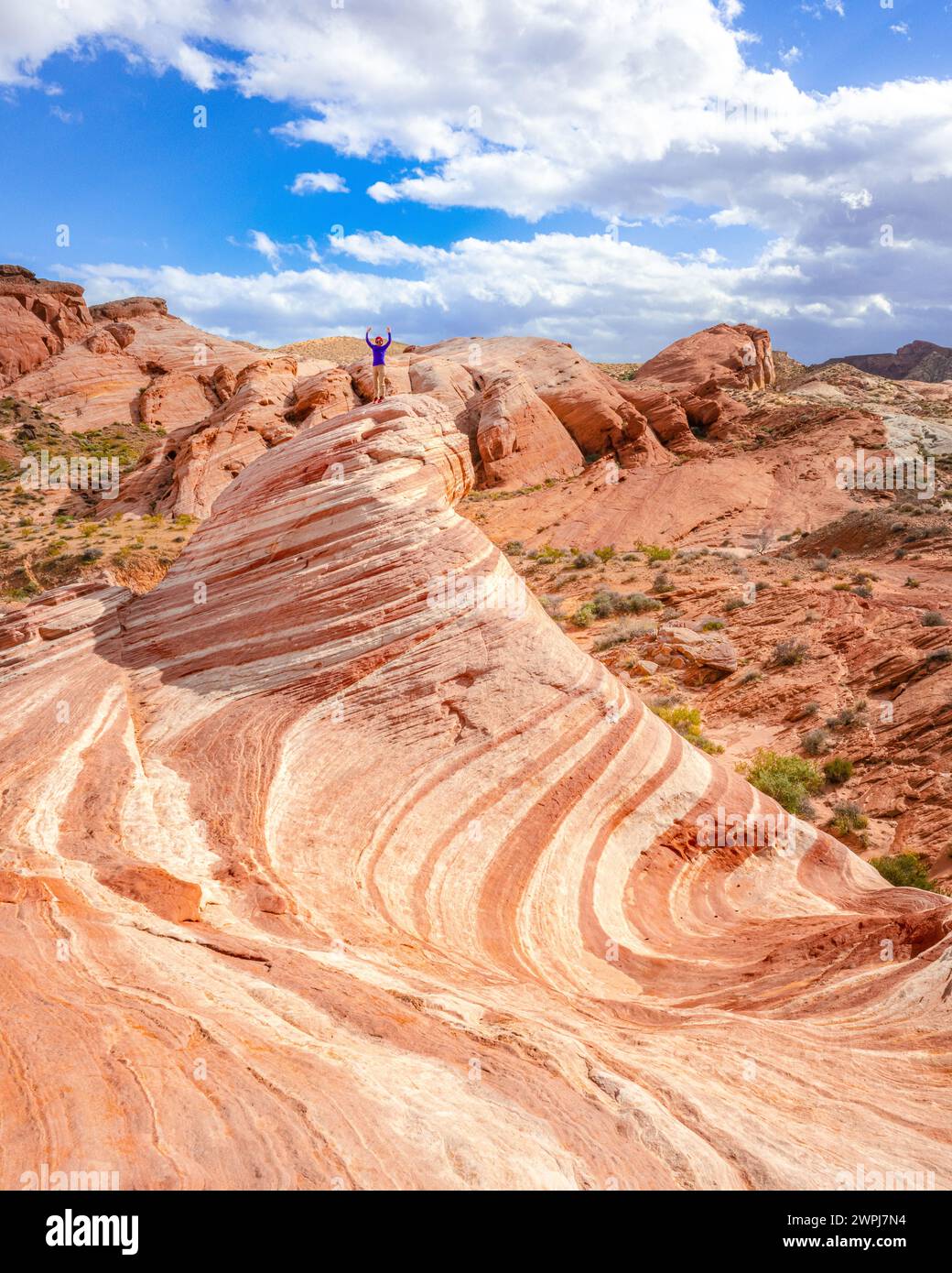 Valley of Fire State Park Nevada Fire Wave hike on red sandstone with ...