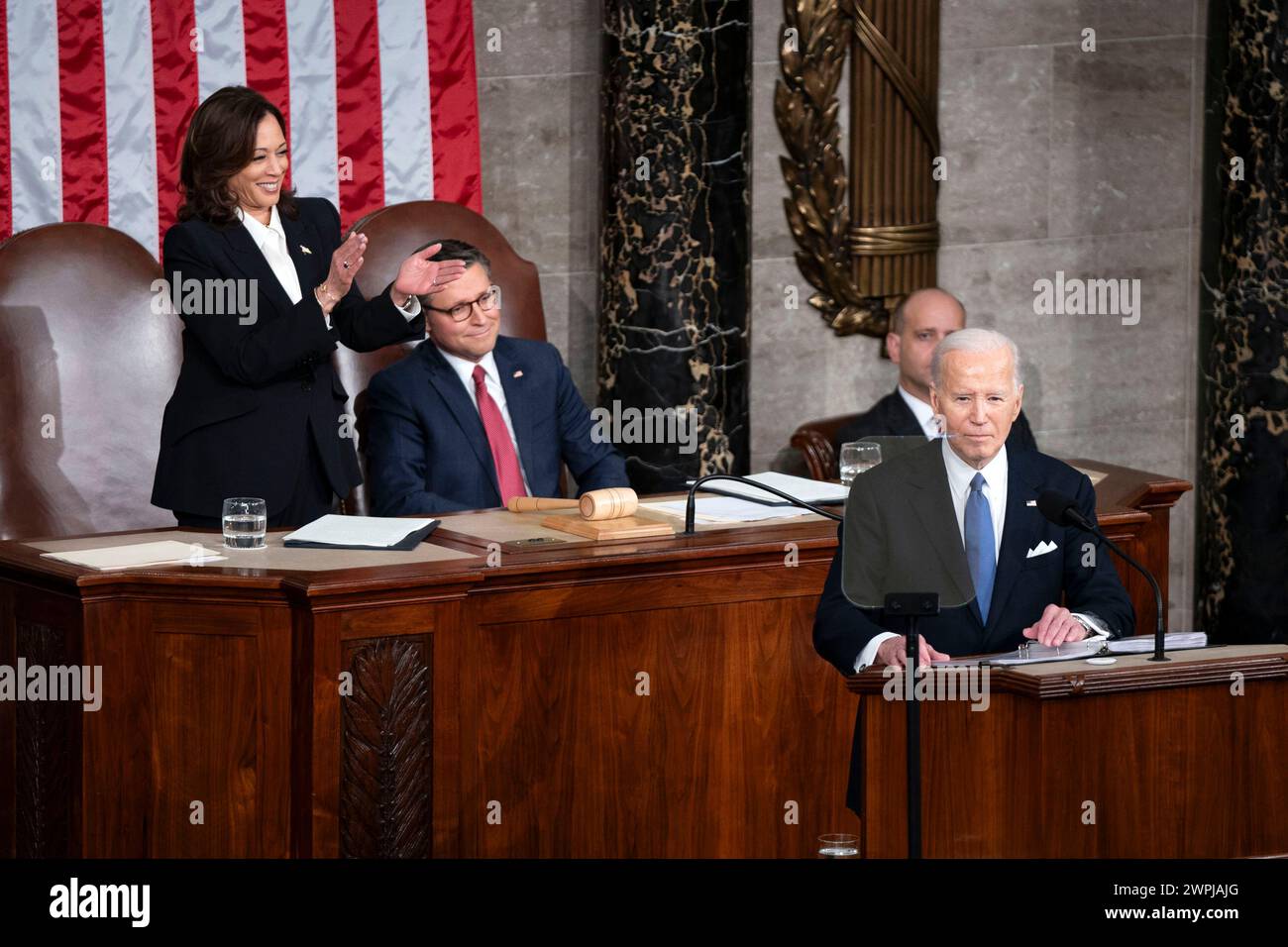 President Joe Biden delivers the annual State of the Union speech to a joint session of Congress at the U.S. Capitol in Washington DC on Thursday, March 7, 2024. Photo by Bonnie Cash/UPI Stock Photo