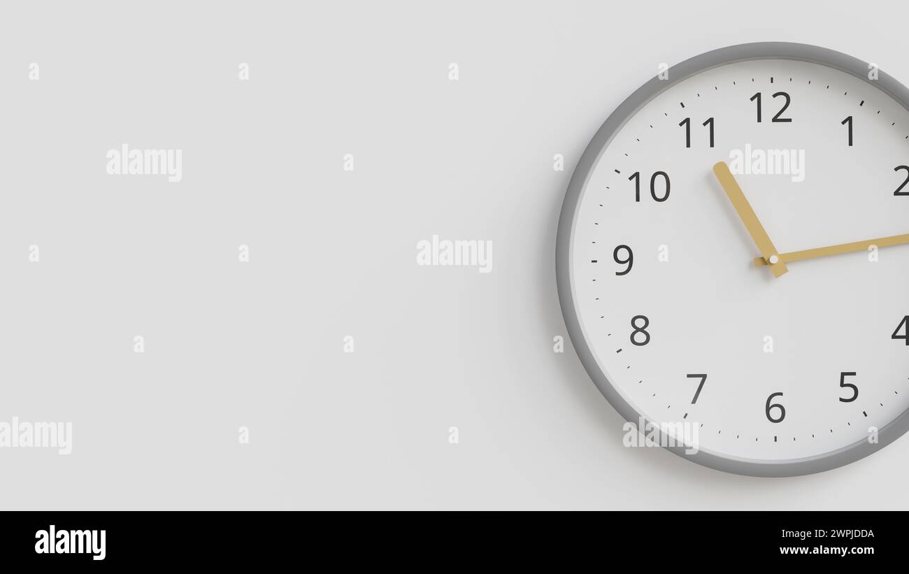 Copy space white background with minimalist clock hanging on the wall.3d rendering Stock Photo