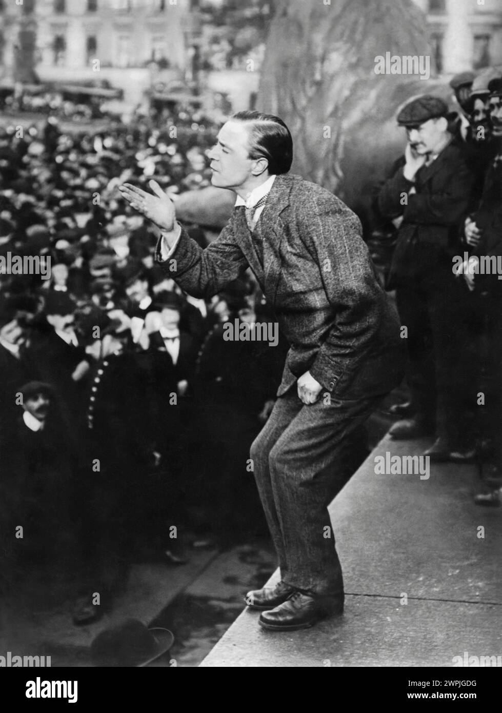 Young Winston Churchill addressing a crowd in the early 1900s. Stock Photo