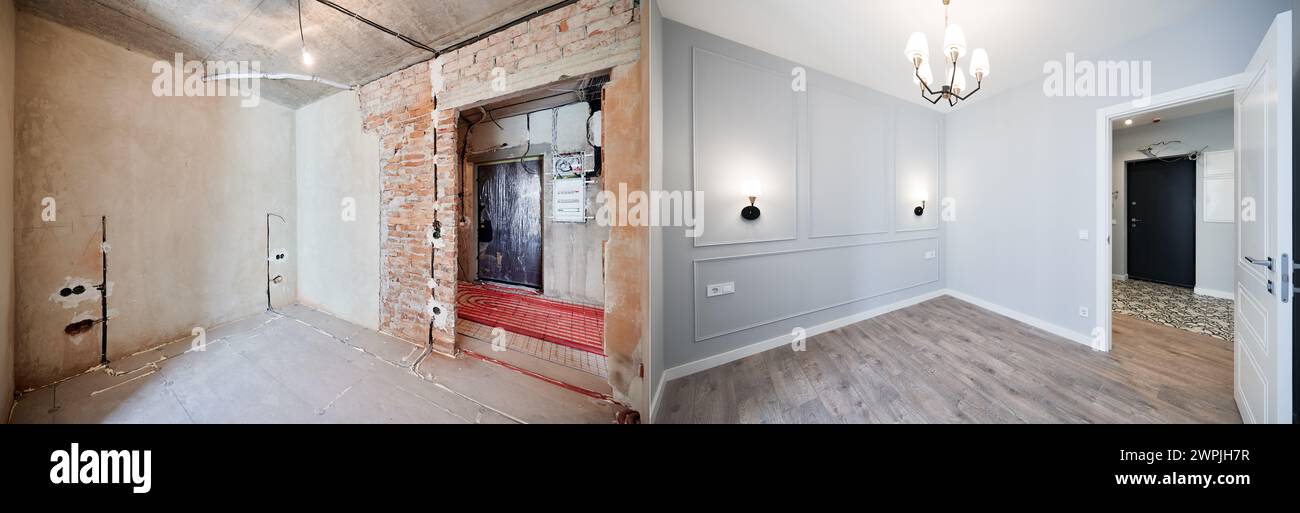 Curated visual reference: Fresh Look at Photo Collage Of Apartment Room Before And After Restoration Or