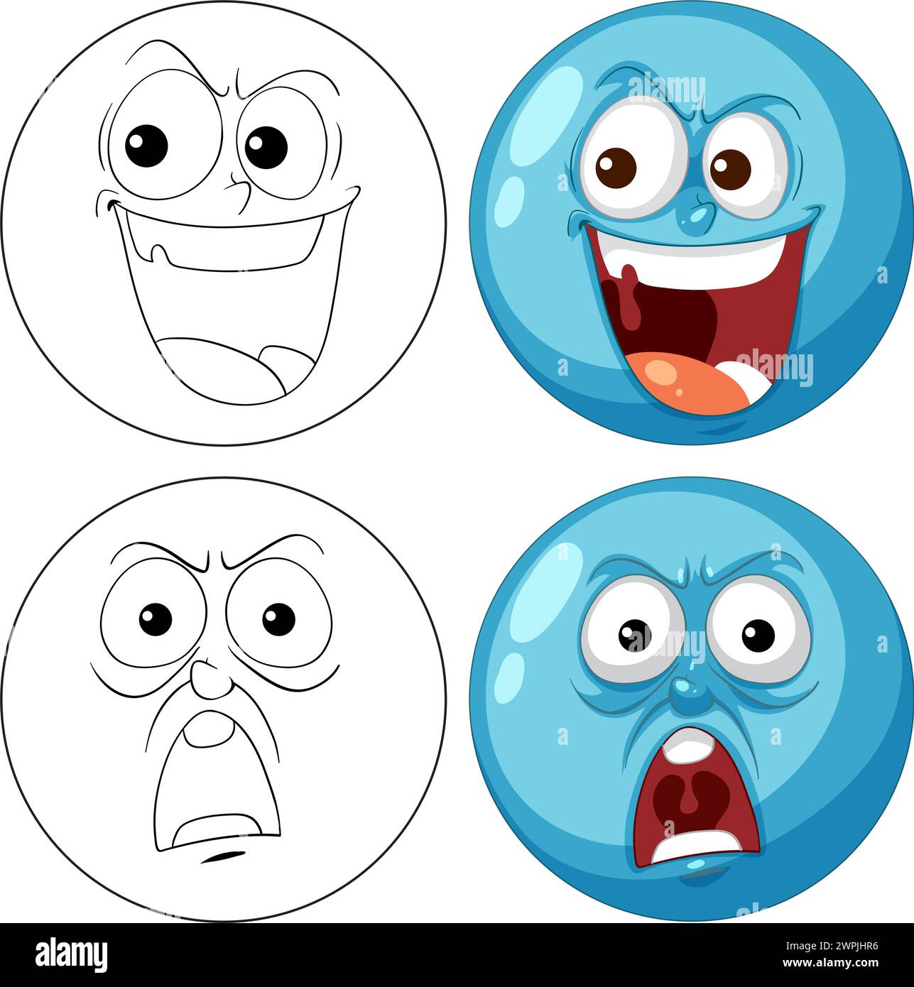 Four cartoon faces showing different emotions. Stock Vector