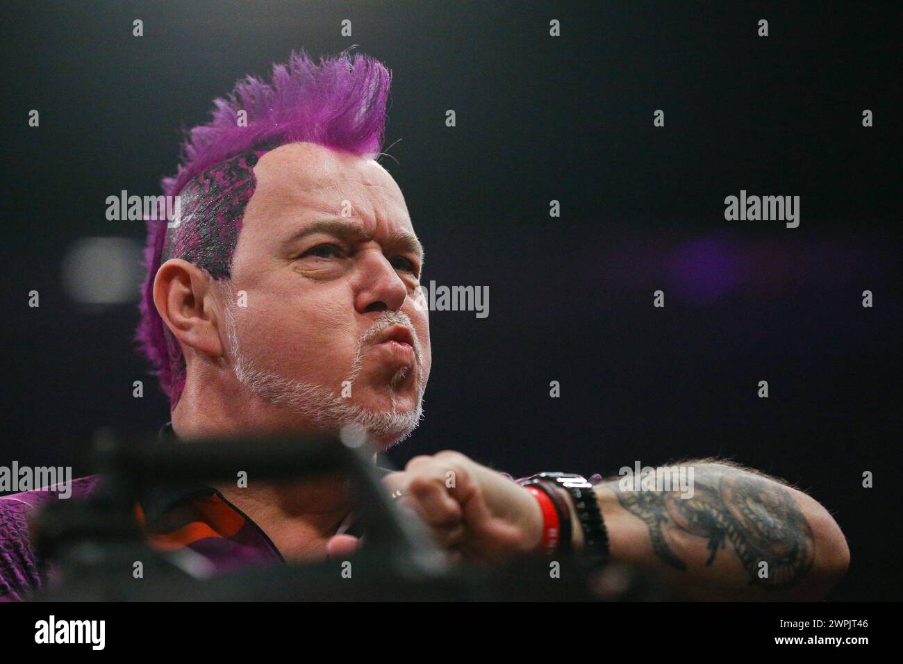 Brighton, UK. 07th Mar, 2024. Peter Wright reacts during the 2024
