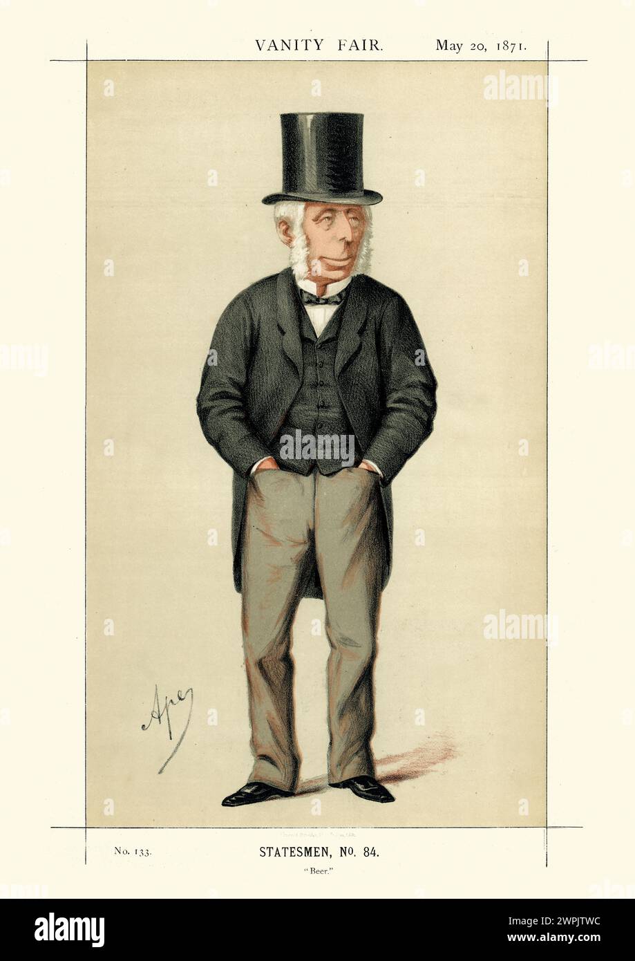 Victorian caricature of Michael Thomas Bass, a British brewer and member of the British House of Commons. Under his leadership, Bass became the larges Stock Photo