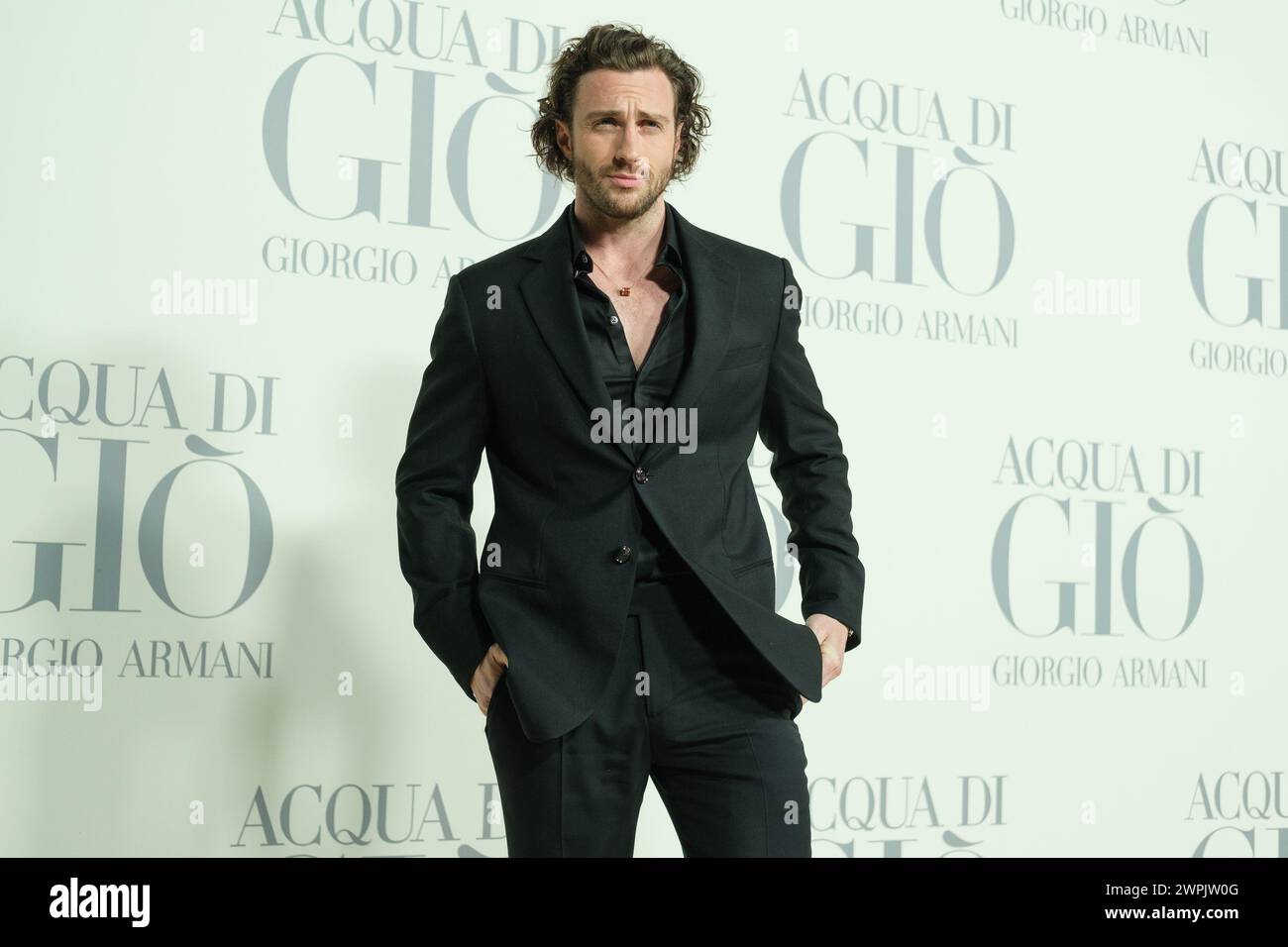 Aaron Taylor Johnson attends the Madrid photocall for "ACQUA DI GIO" By Giorgio Armani at Matadero Madrid on March 07, 2024 in Madrid, Spain. Stock Photo