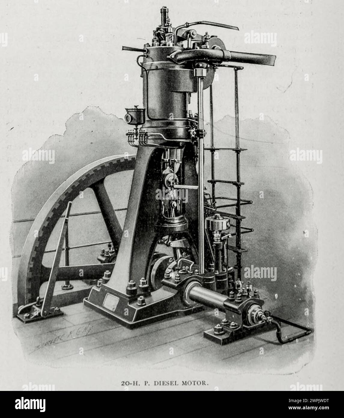 20 H. P. Diesel Motor from the Article THE GAS ENGINE IN AMERICAN PRACTICE. By George Richmond from The Engineering Magazine Devoted to Industrial Progress Volume XV 1898 The Engineering Magazine Co Stock Photo
