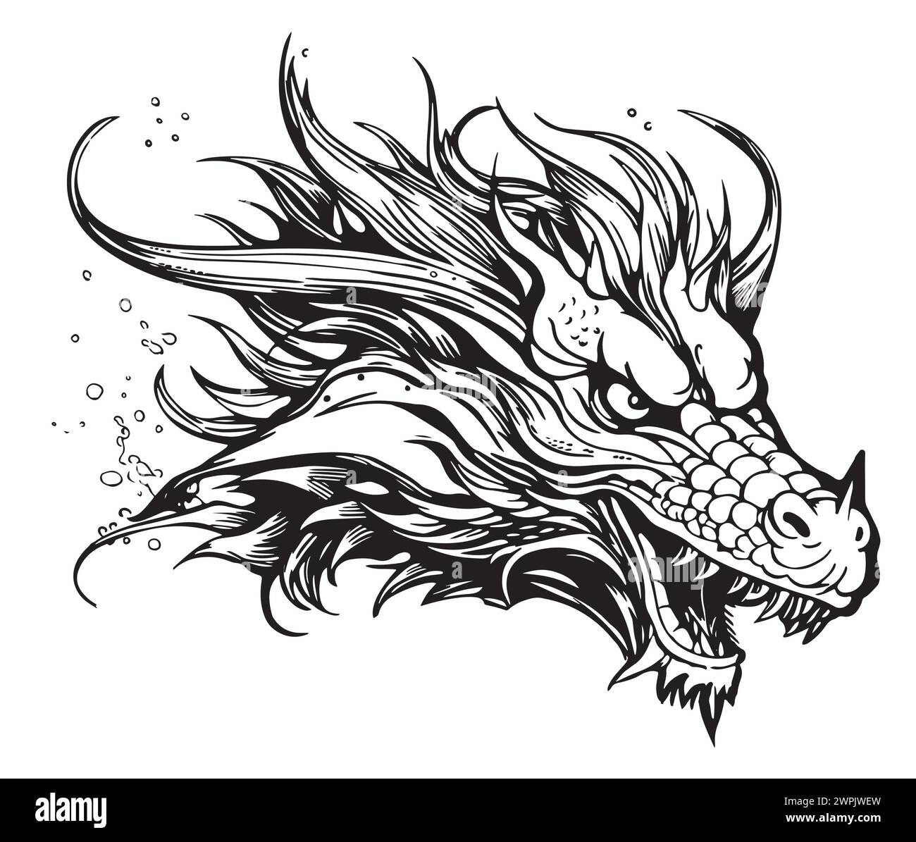 Hand Drawn Engraving Pen and Ink Dragon Head Vintage Vector Illustration Stock Vector