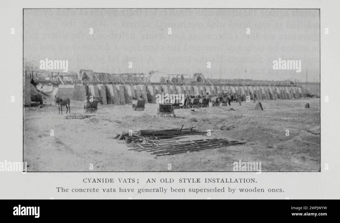 Cyanide Vats an old style installation The concrete vats have generally been superseded by wooden ones. from the Article THE CYANIDE PROCESS AS APPLIED ON THE RAND. By W. Leonard Holms. from The Engineering Magazine Devoted to Industrial Progress Volume XV 1898 The Engineering Magazine Co Stock Photo