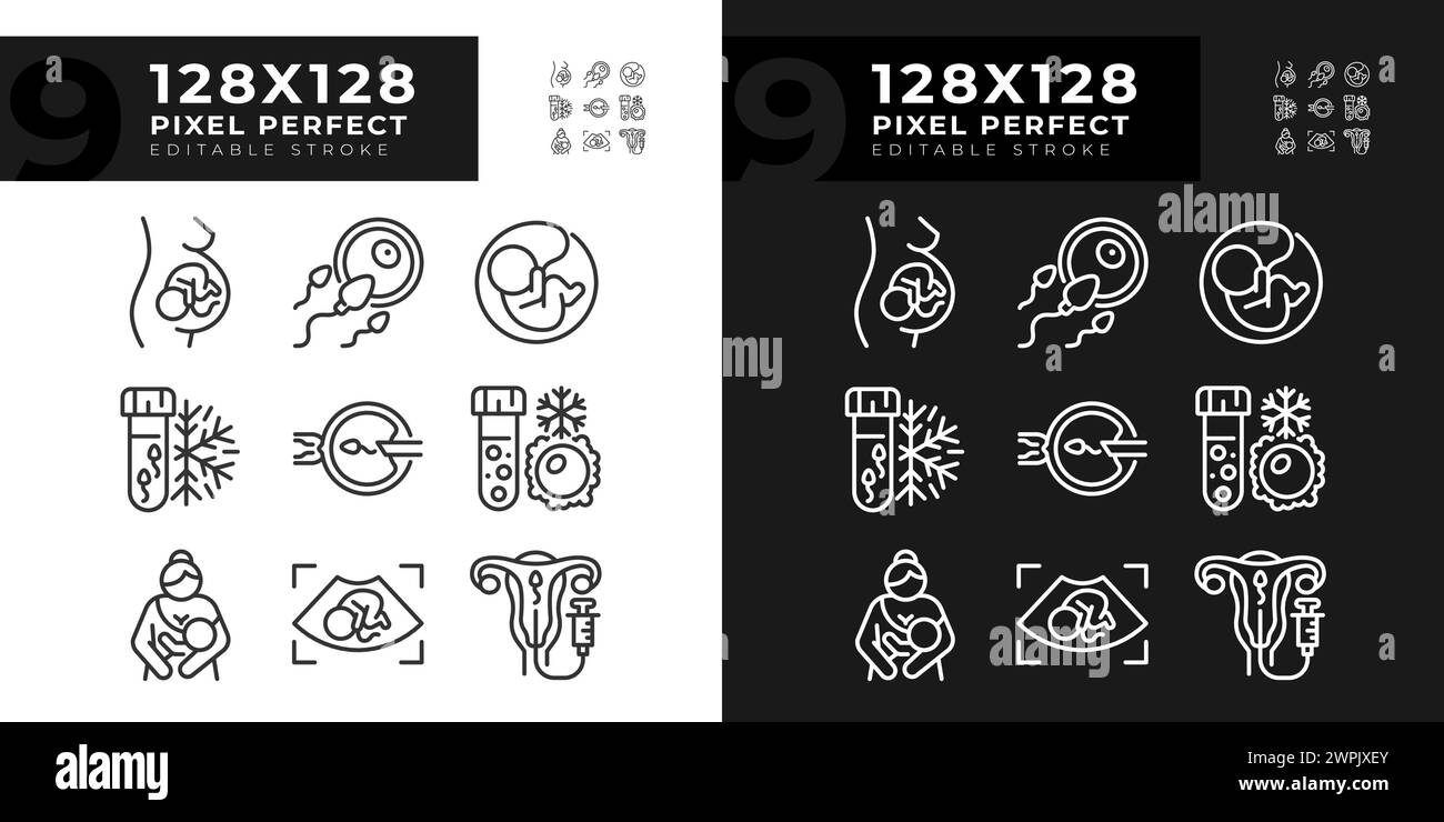 Artificial insemination linear icons set for dark, light mode Stock Vector