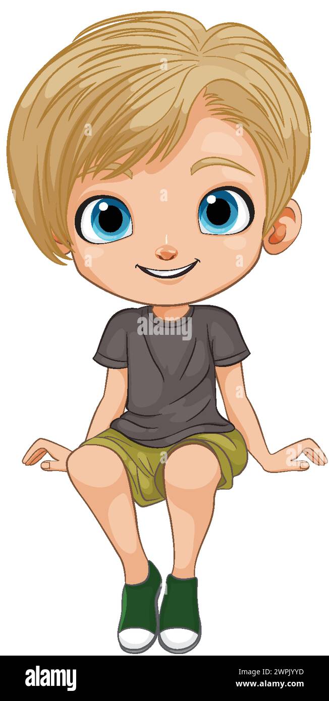 Vector Illustration Of A Happy Young Boy Sitting Stock Vector Image 