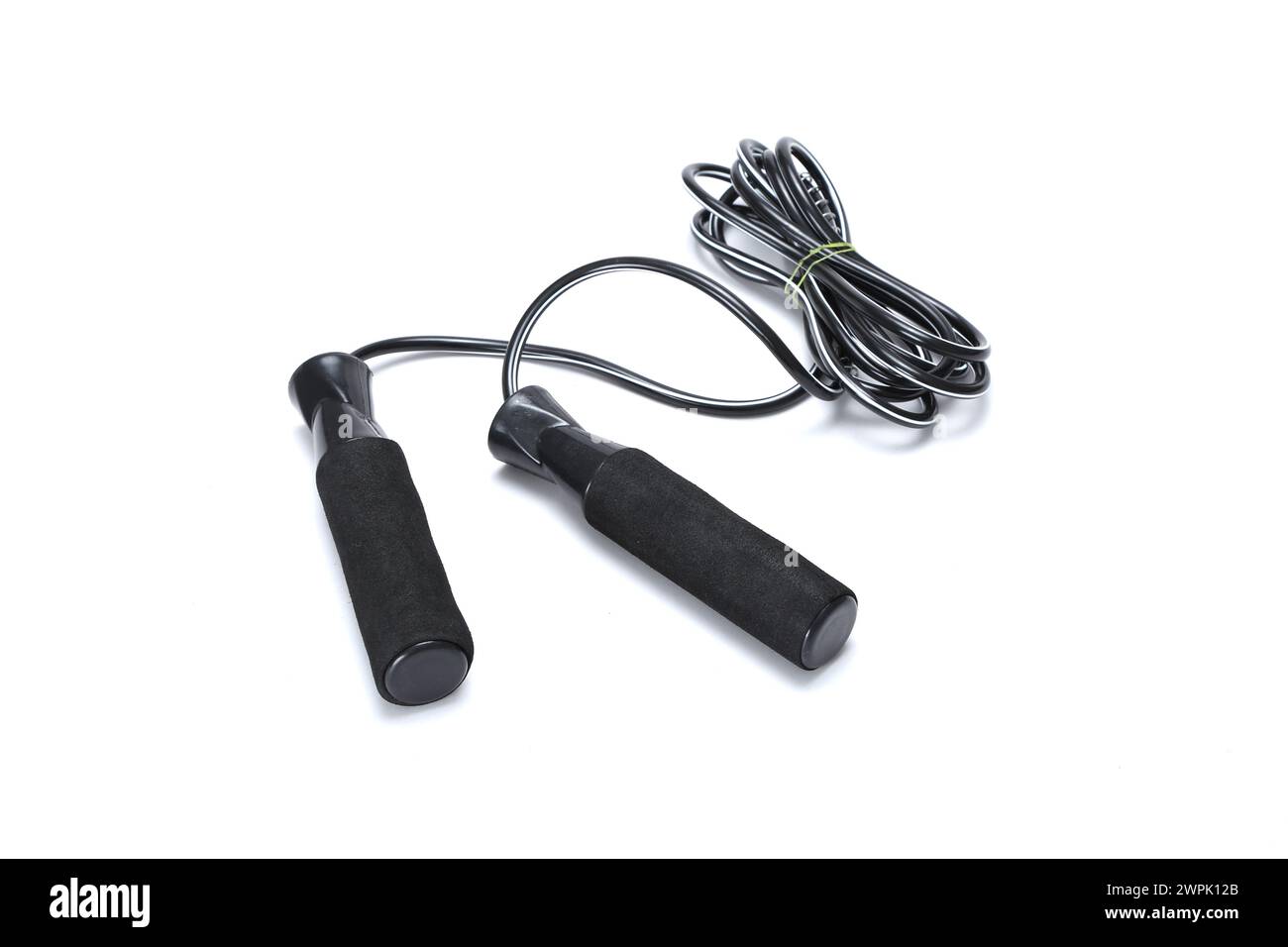 black skipping rope isolated on white background Stock Photo