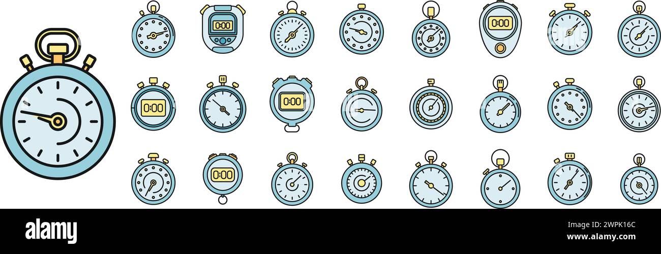 Time stopwatch icons set outline vector. Clock timer. Sport stopwatch ...