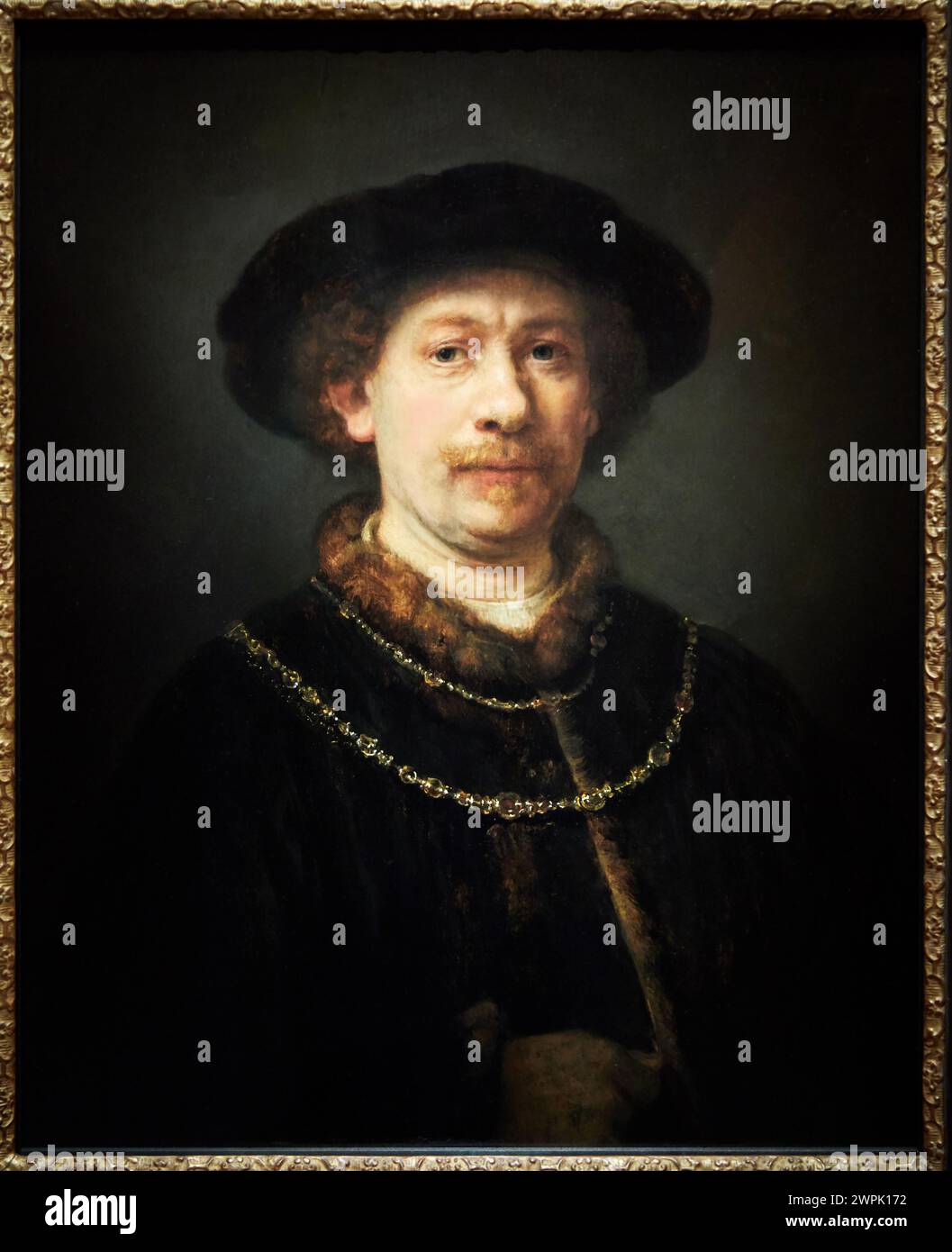 'Self-Portrait wearing a Hat and Two Chains', 1642-1643, Rembrandt, Thyssen Bornemisza Museum, Madrid, Spain, Europe Stock Photo