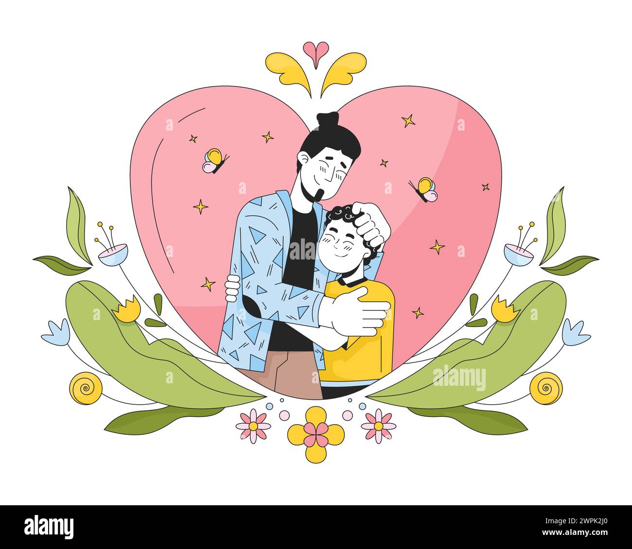 Kindness father day 2D linear illustration concept Stock Vector
