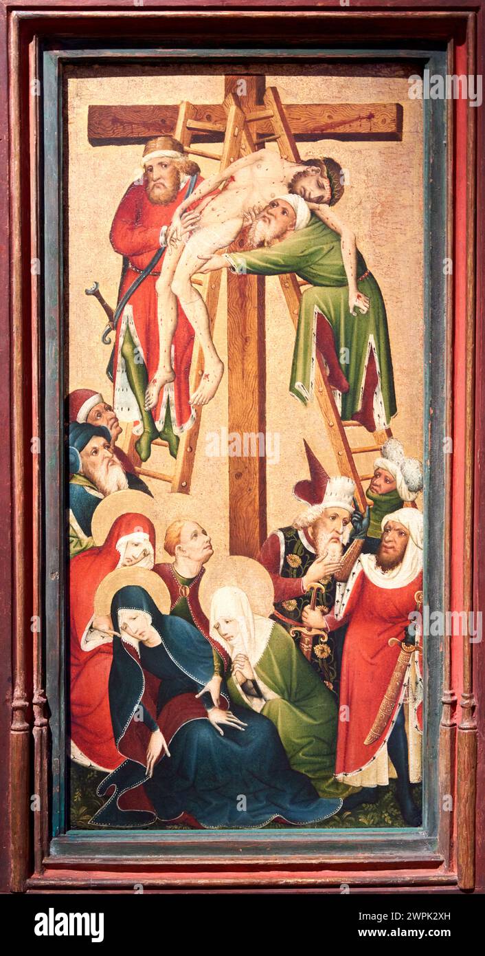 Anónimo alemán (Activo en el Medio Rin, hacia 1420), The Descent from the Cross (recto), Hacia 1420, Thyssen Bornemisza Museum, Madrid, Spain, Europe Stock Photo