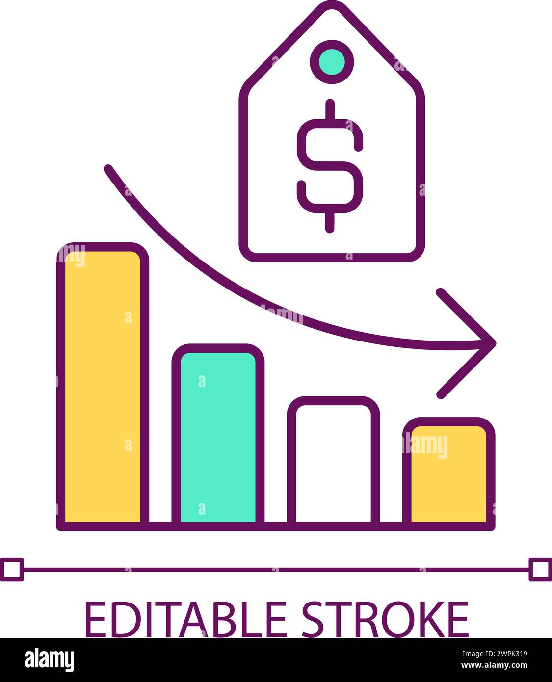 Supply curve RGB color icon Stock Vector