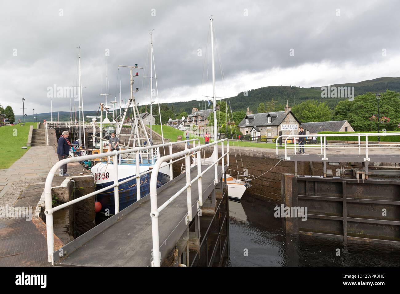 UK, Scotland, the Caledonian canal lock system at Fort Augustus. Stock Photo