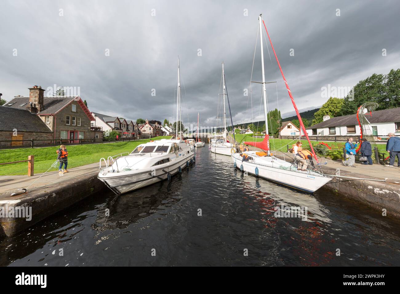 UK, Scotland, the Caledonian canal lock system at Fort Augustus. Stock Photo