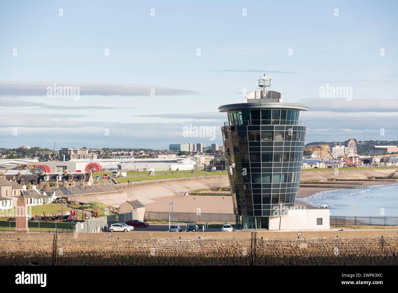 UK, Scotland, Aberdeen Harbour, Abercromby Jetty, Port Entrance Control Tower. Stock Photo