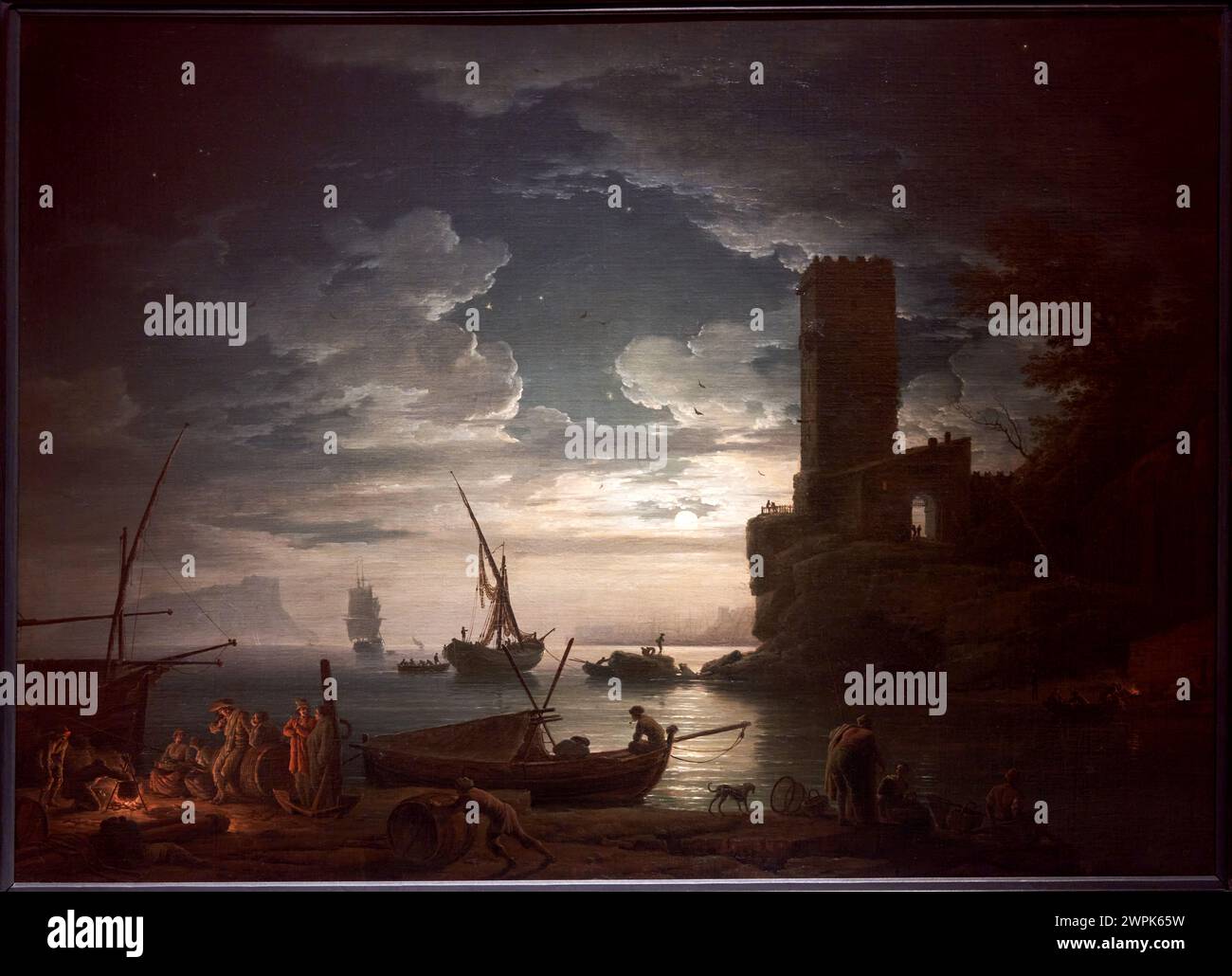 Claude Joseph Vernet, Avignon, 1714-París, 1789, Night: Mediterranean Coast Scene with Fishermen and Boats, 1753 Stock Photo