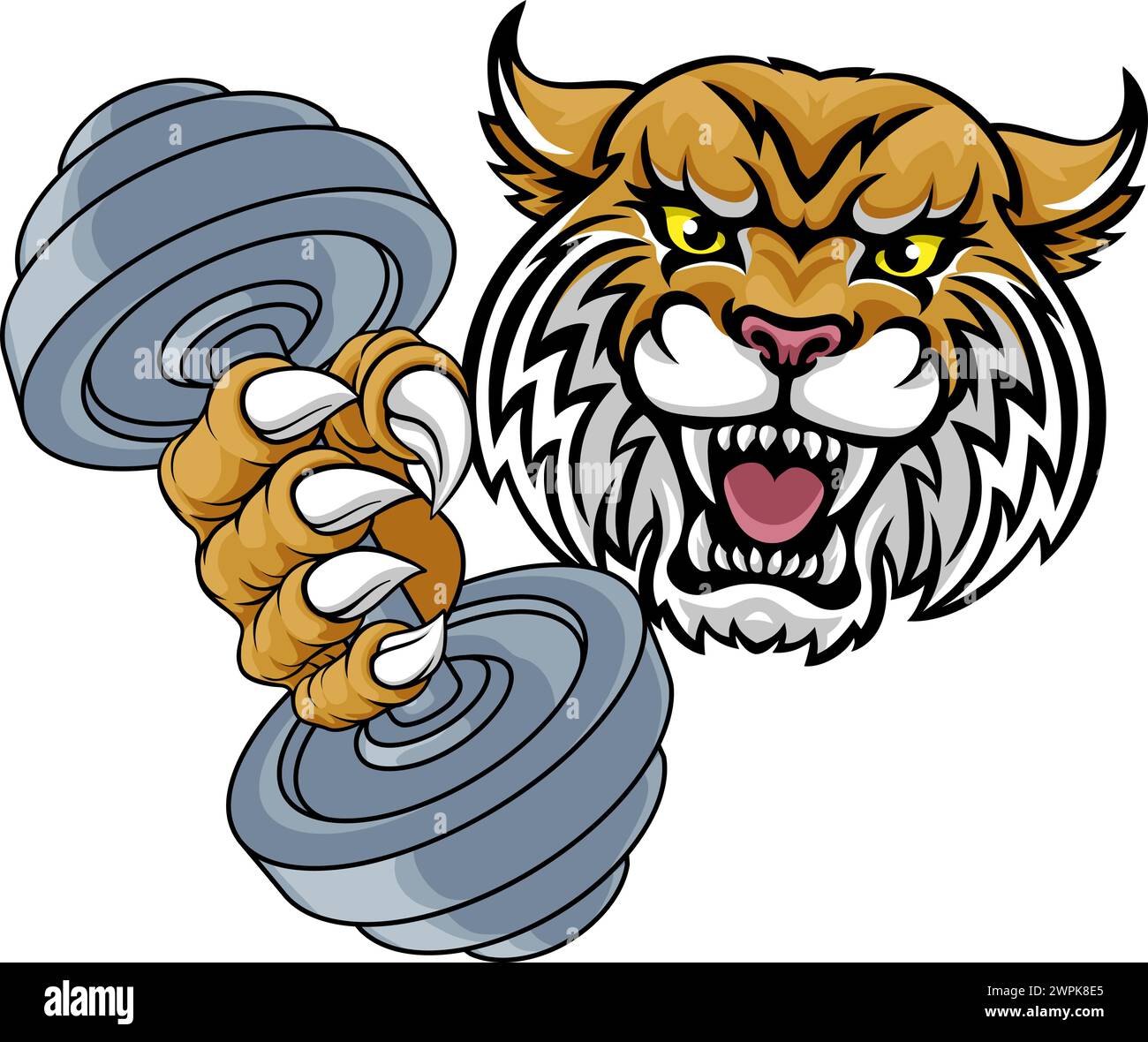 Wildcat Cougar Lynx Lion Weight Lifting Gym Mascot Stock Vector