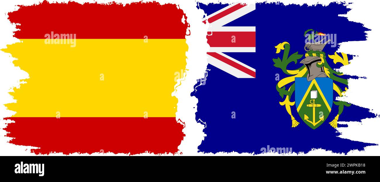 Pitcairn Islands and Spain grunge flags connection, vector Stock Vector